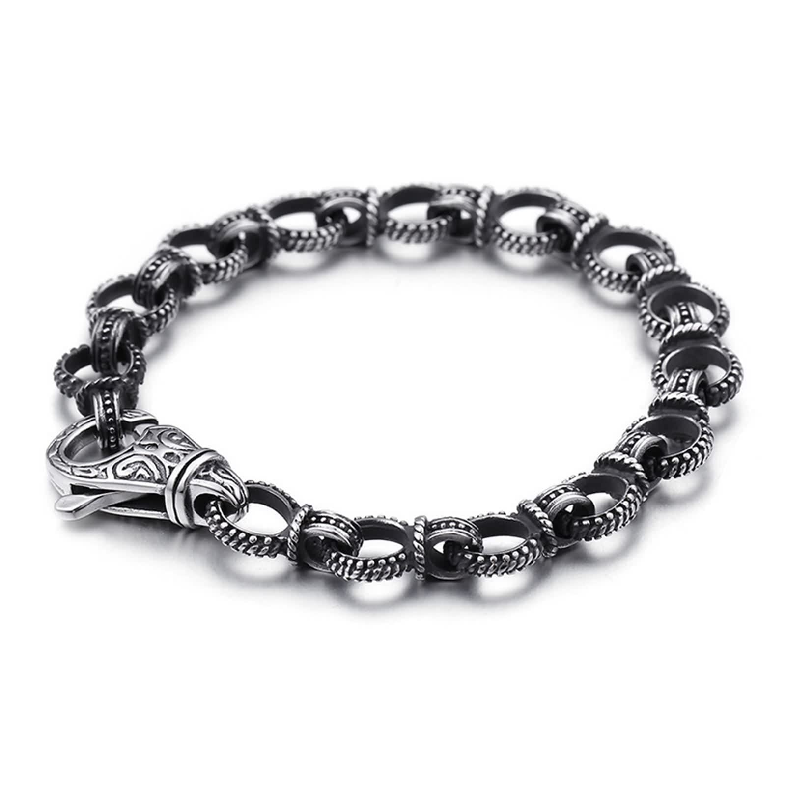 Pulsera Hombre Plata Negra, Pulseras Acero Inoxidable Hombre Patrón de Tejido 3D Hueco Pulseras para Hombres