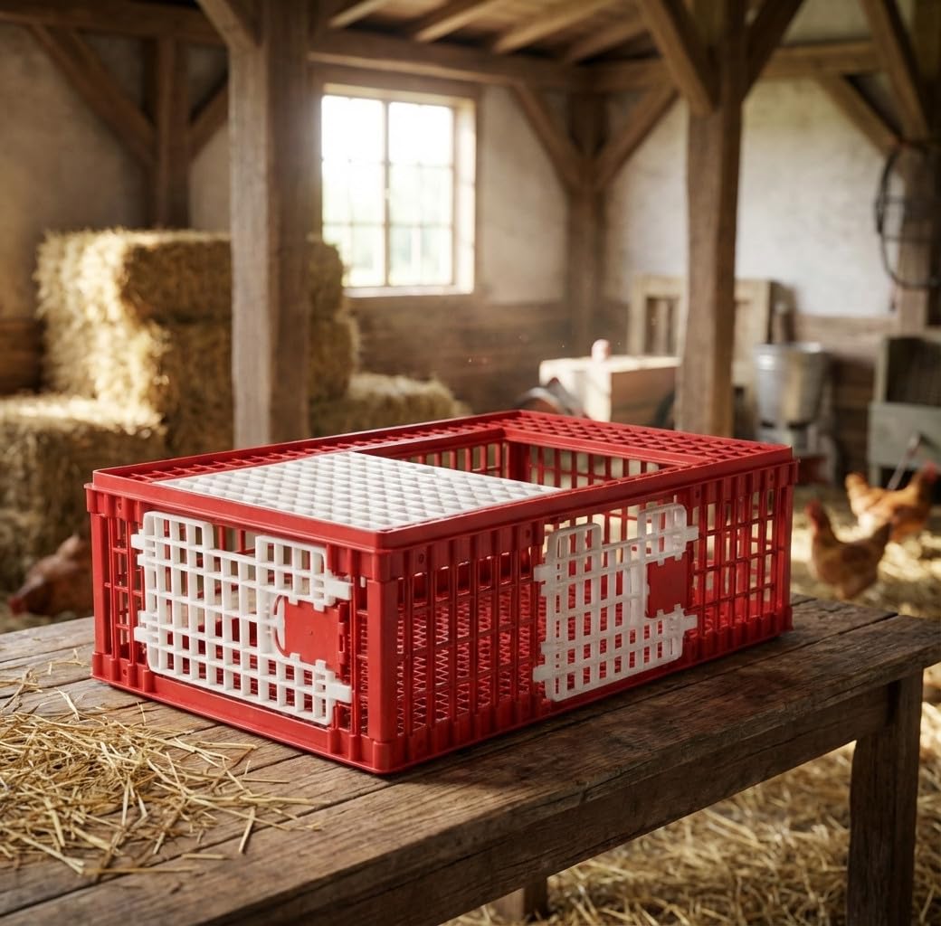 Suinga Jaula de Transporte de Plástico para Aves, Ganado y Agricultura | Apilable | Desmontable | Resistente | 95x57x29 cm | con 3 Puertas