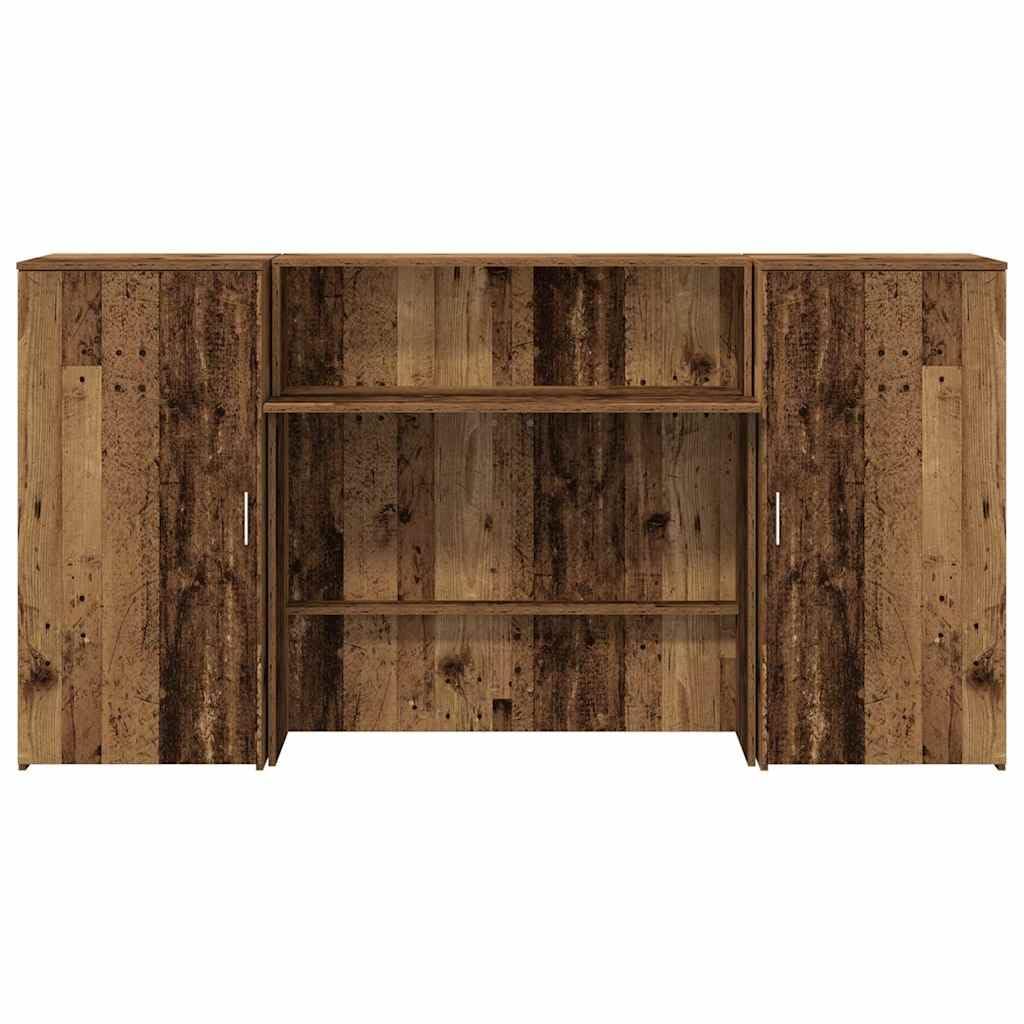 Banco reception in legno anticato 200 x 50 x 103,5 cm, in legno con banconi e spazio di archiviazione, ideale per ufficio e pratica
