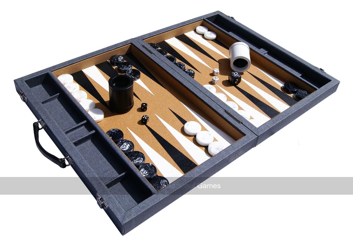 Brooklyn Slate Backgammon Set - Tournament 21-inch Backgammon Board in a Briefcase - Full Size Backgammon - Luxury Backgammon Sets