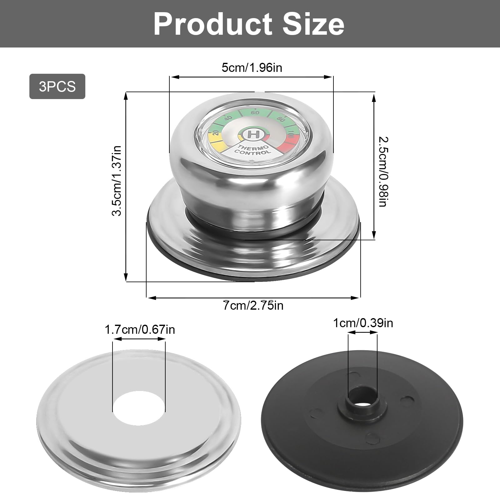 3 Stück Topfdeckelgriff mit Thermometer Topfdeckelknopf Thermo Deckelknopf Ersatzgriff für Topfdeckel Deckelgriff Ersatz für Pfannen Deckel Ersatz Topf Griff Knauf für Pfannendeckel mit Loch Geeignet