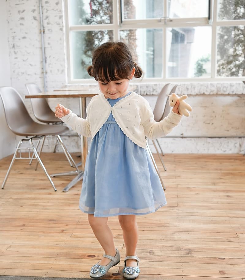 Girls Long Sleeve Bolero Cardigan Open Front Kids Button Closure Knitted Shrug Cropped Sweaters Tops2
