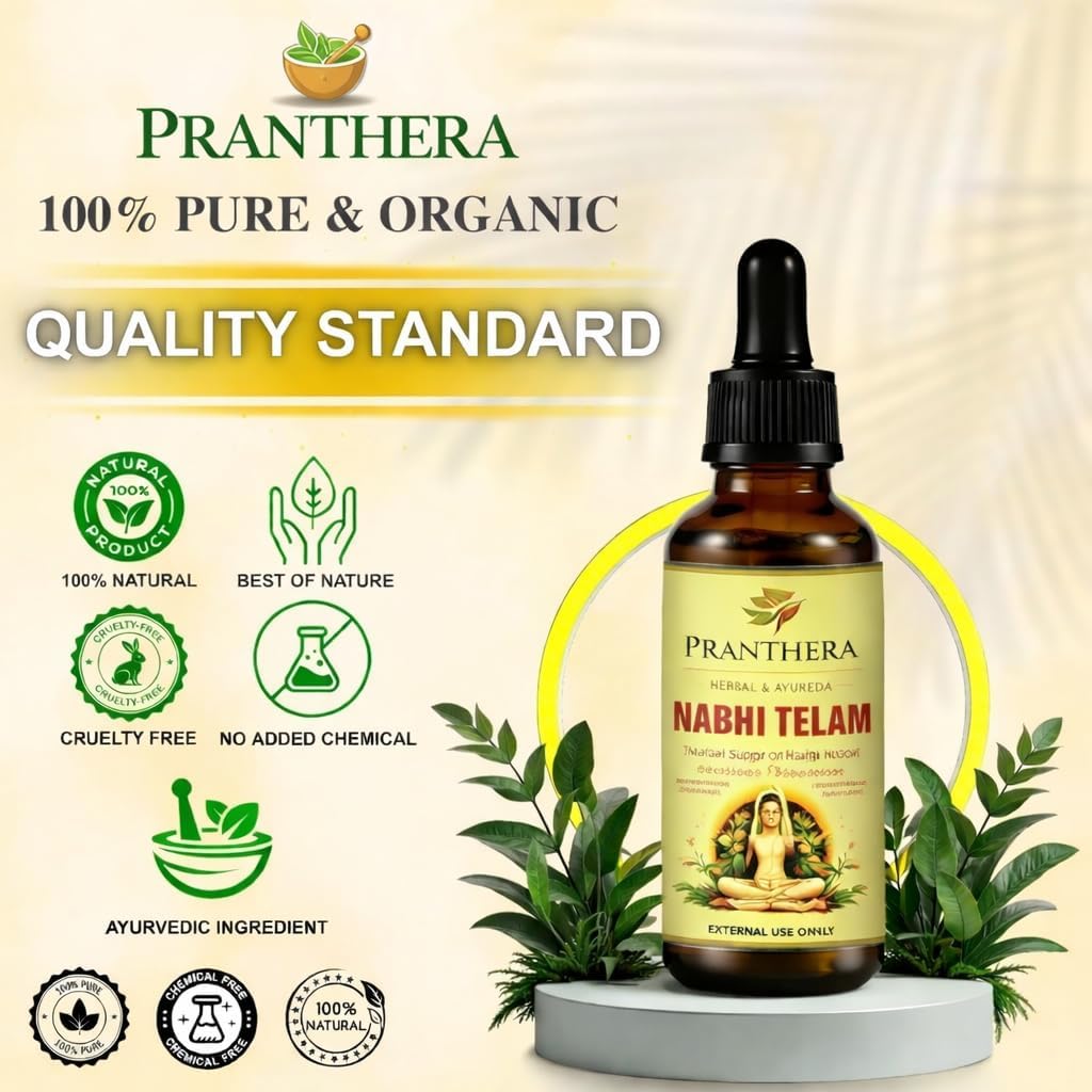 Pranthera Nabhi Tailam Ayurvedic Multi Benefit Oil Pack of 2 (30ml Each) | Belly Button Oil for Skin Hydration, Hair Strength & Overall Wellness | Natural Beauty & Health Support 2