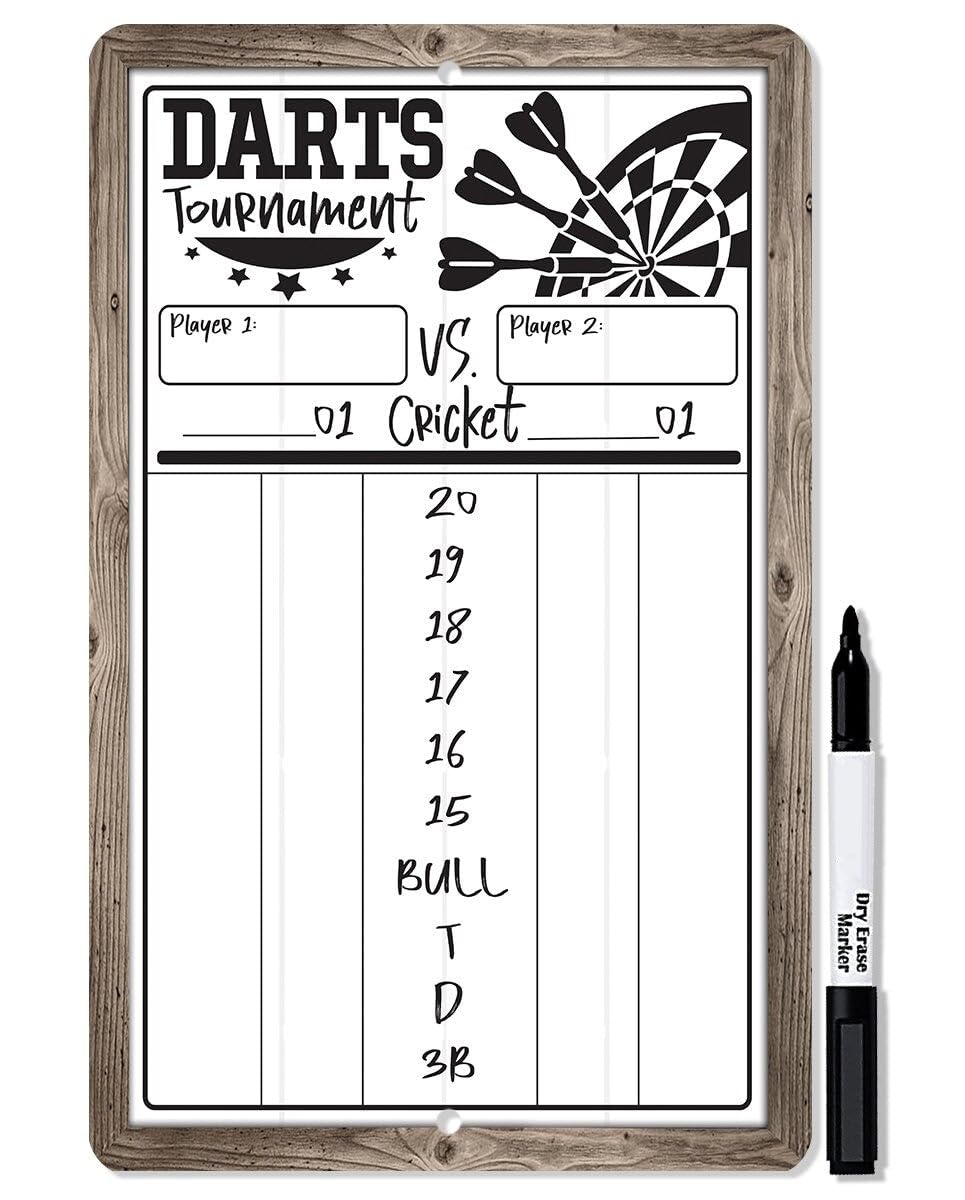 Yaasimoule Metal Dart Scoreboard (White) Dry Erase For Keeping Score In Games Cricket, 301 Or 501 Signs Signs & Plaques Home Decor 12X8 Inch/30X20cm