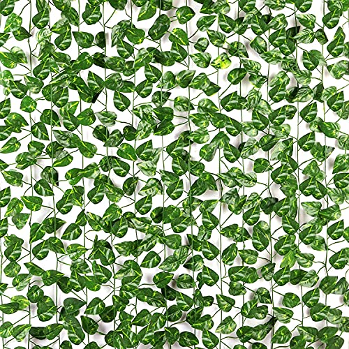 Artificial Money Plant Ivy Garland,Ivy Garland Fake Vine UV Resistant Green Leaves Fake Plants Hanging Vine Plant for Wedding Party Garden Wall Decoration (9)