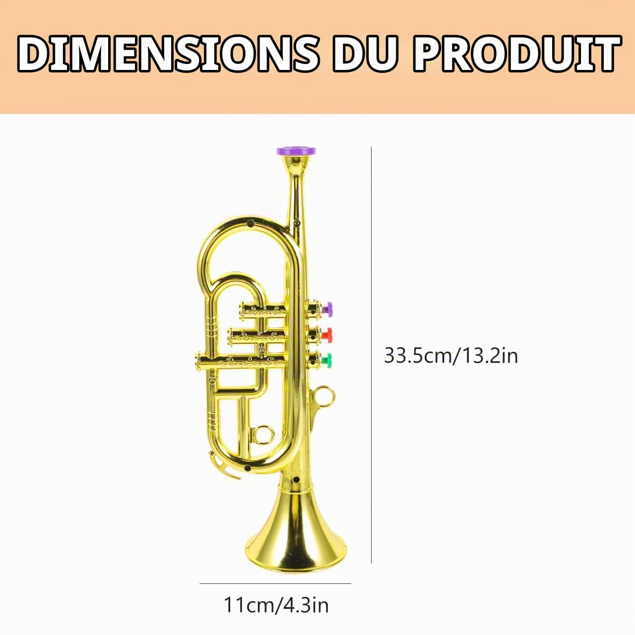 TOYANDONA Trompette Jouet D'Imitation À Trois Sons 33.50X13.00X9.00Cm Instrument De Musique Jouet pour Enfants Outil d'apprentissage Précoce Développement Musical