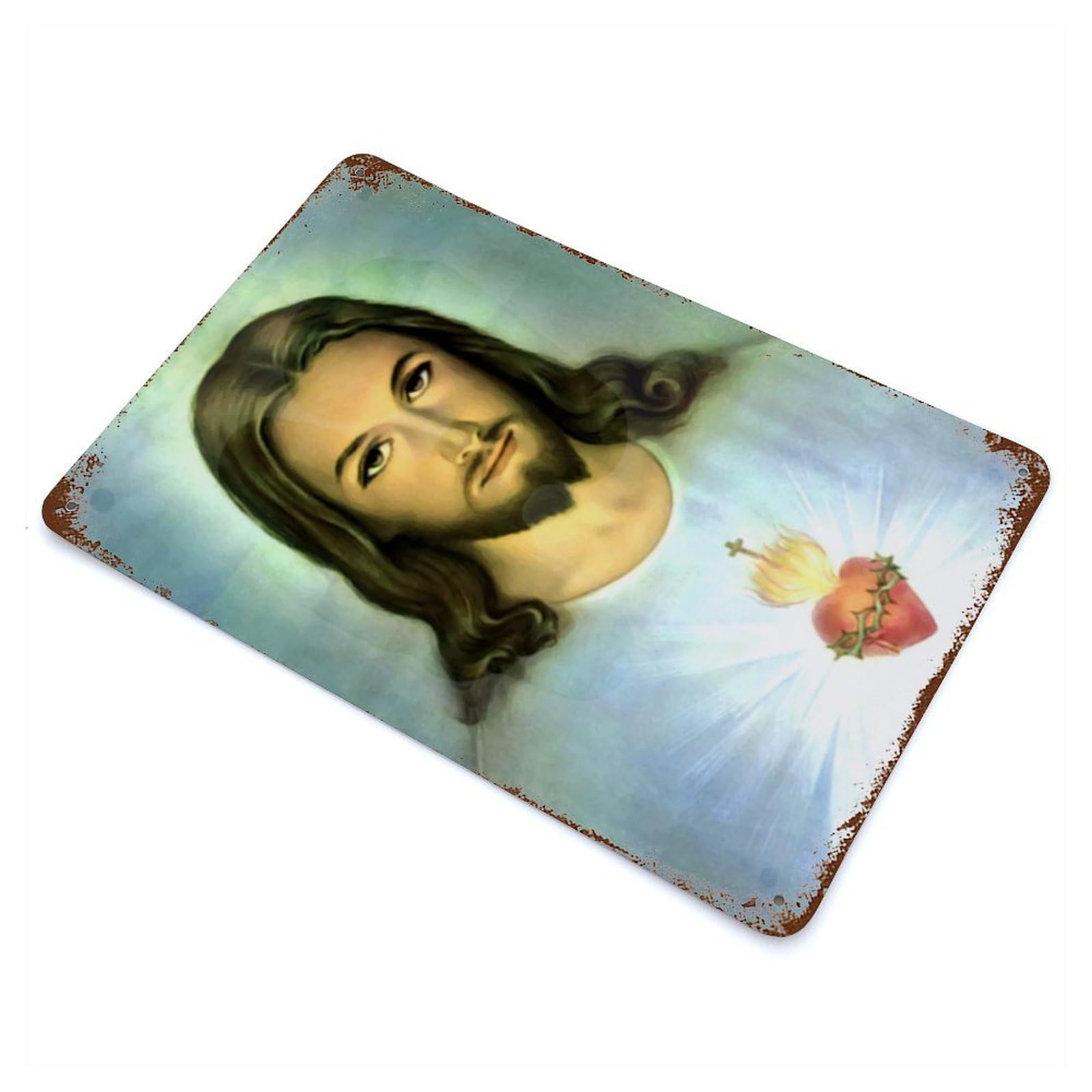 Bible Verse Religion Jesus Weathered Tin Sign 11.8"x7.9", Ideal for Basement, Hobby Room And Garage Decor