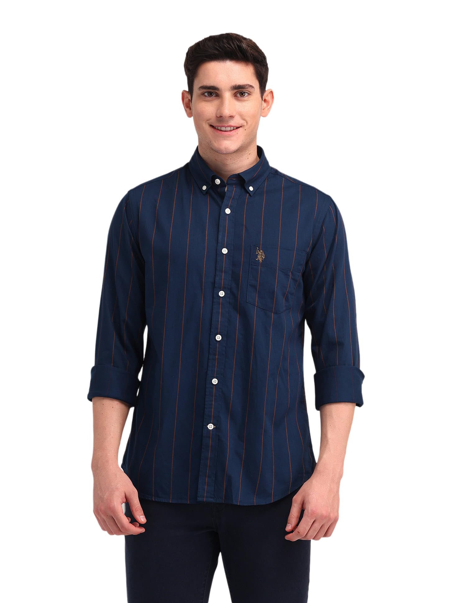 U.S. Polo ASSN. Striped Slim Fit Formal Shirts for Men - 100% Cotton, Full Sleeve Mens Casual Shirts