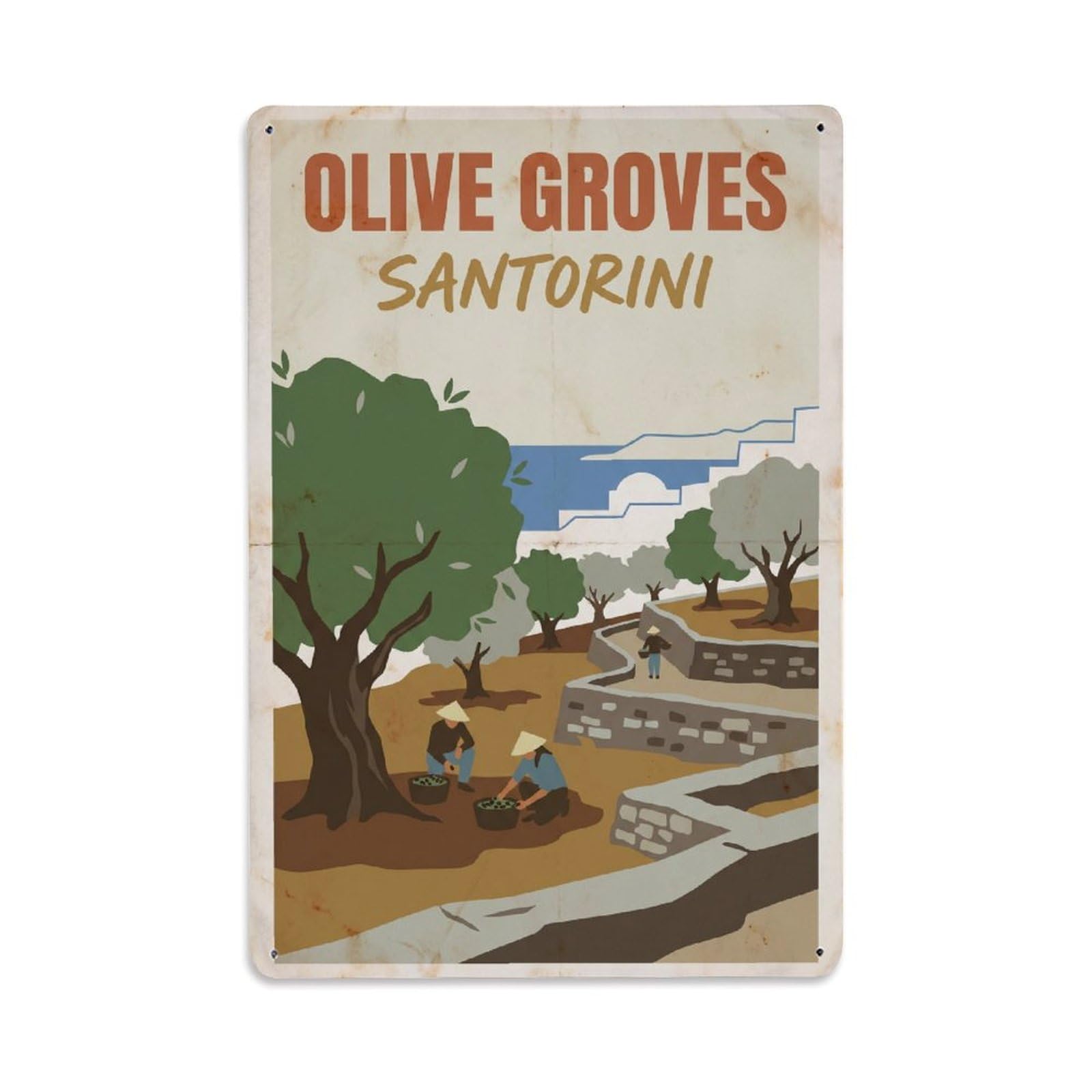 Gead 8X12inch Style Vintage Travel Santorini Olive Groves Metal Tin Sign