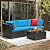Devoko 4 Pieces Patio Furniture Sets All-Weather Outdoor Sectional Sofa Manual Weaving Wicker Rattan Patio Conversation Set with Cushion and Glass Table (Blue)