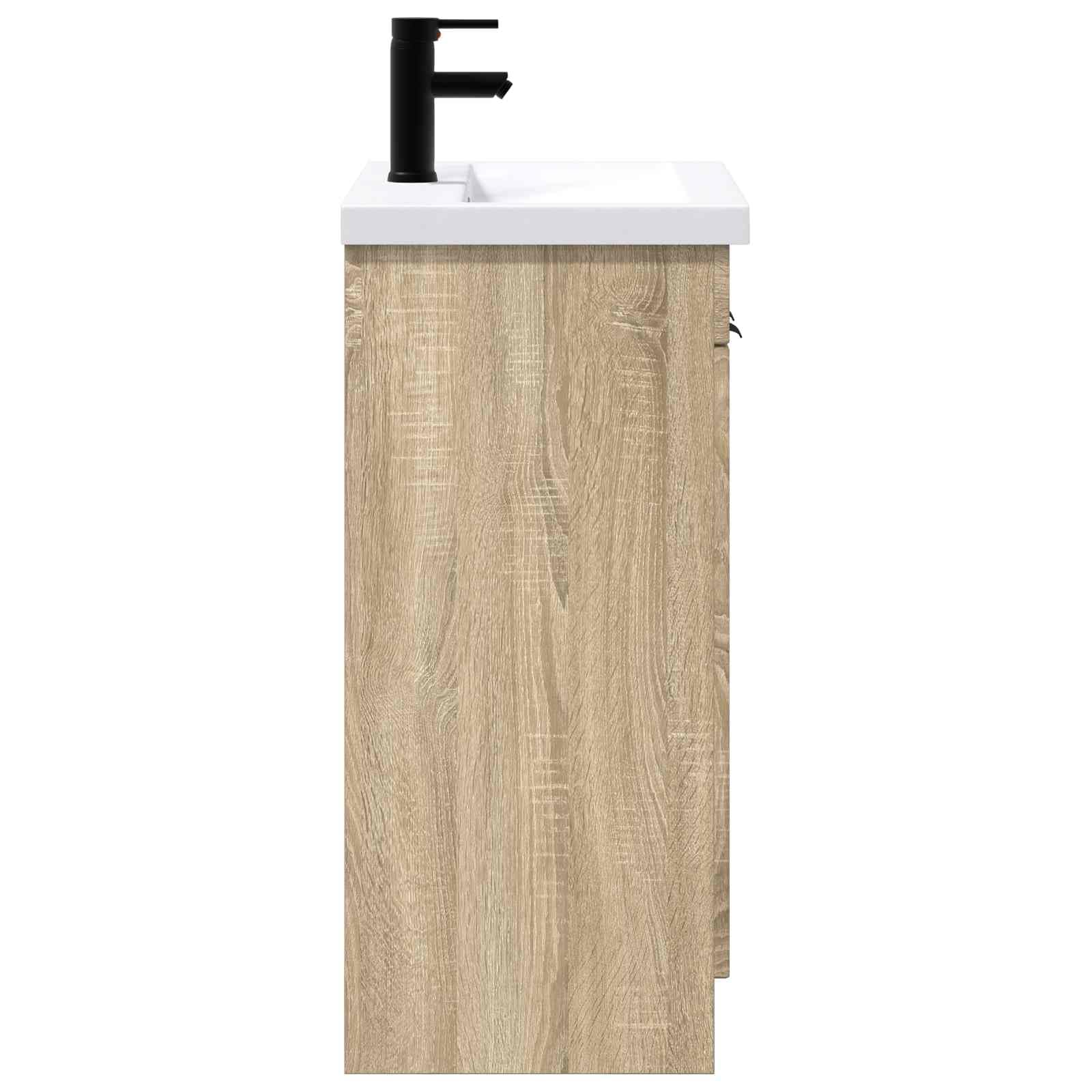 Zestaw mebli łazienkowych dąb Sonoma 78,5 x 37,5 x 81 cm z umywalką, kranem i miejscem do przechowywania, nowoczesny design, trwały materiał drewnopochodny, funkcjonalny do renowacji i montażu