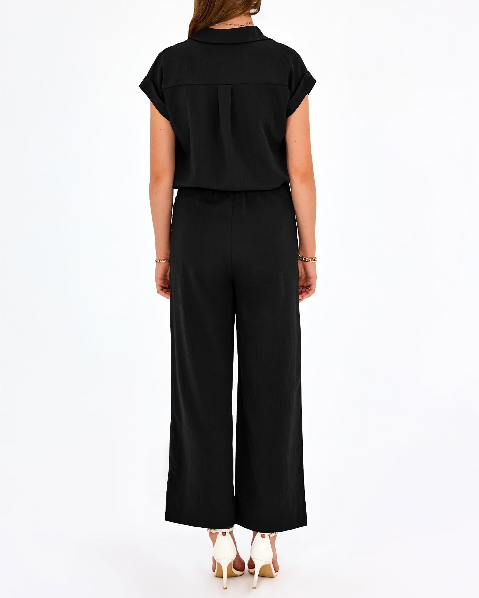PRETTYGARDEN - Conjunto de 2 piezas para mujer, manga casquillo, pantalones palazzo, elegante, casual, vacaciones, viajes, trajes deportivos