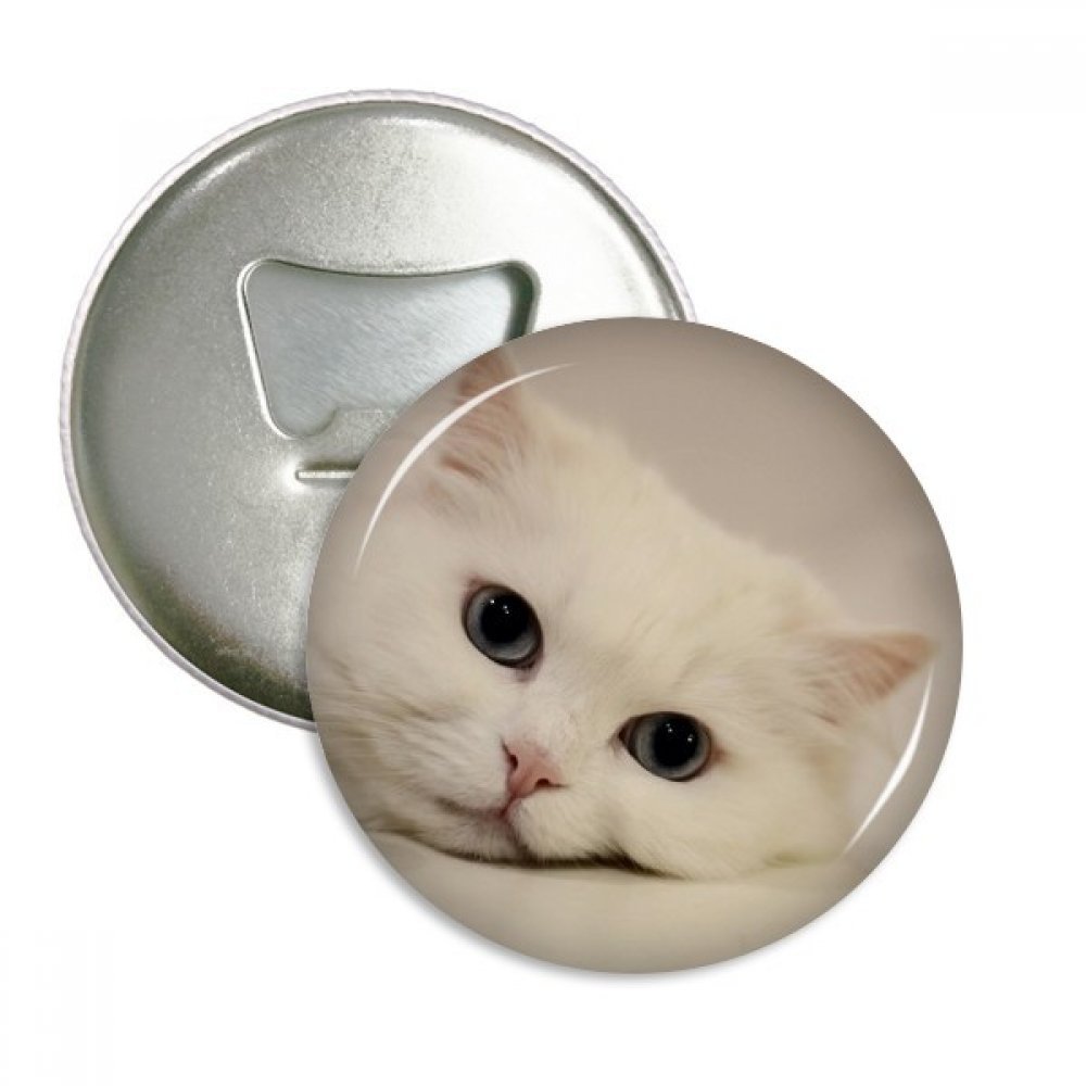 Chat Blanc décapsuleur aimanté et badge 3 pièces pour frigo