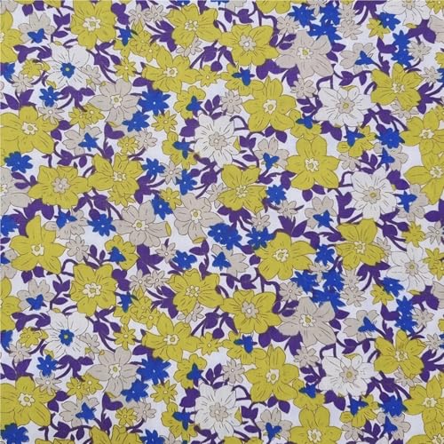 Tissu coton imprimé floral jaune de style vintage 200x145cm pour habillement et couture