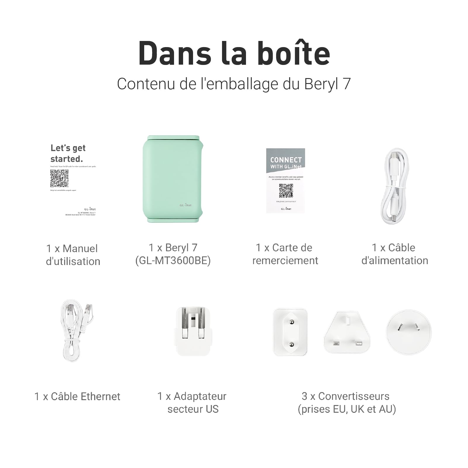 GL.iNet GL-MT3600BE Beryl 7 Routeur de Voyage Wi-Fi 7 Mini Routeur Portable Double Port 2.5G Gateway VPN Sécurisé WPA3 IPv6