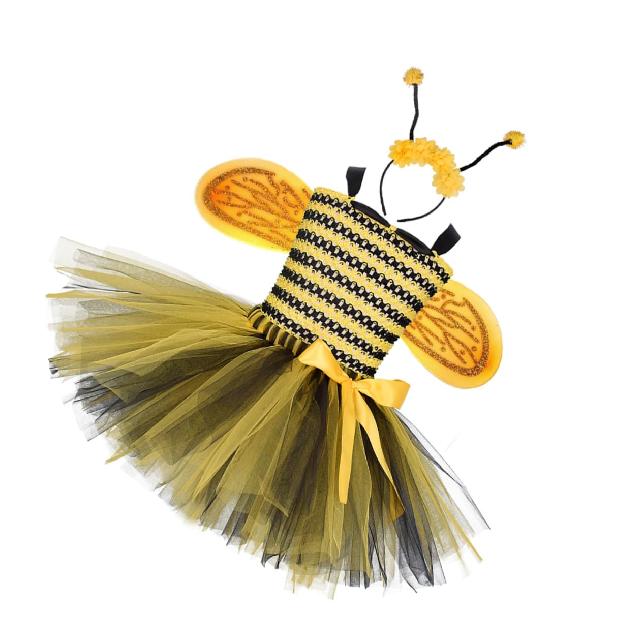 Bienenkostüm Mädchen mit Tüllrock und Flügeln Weiches Atmungsaktives Material Haarreif Bequemes Faschingskostüm für Partys und Bühnenauftritte