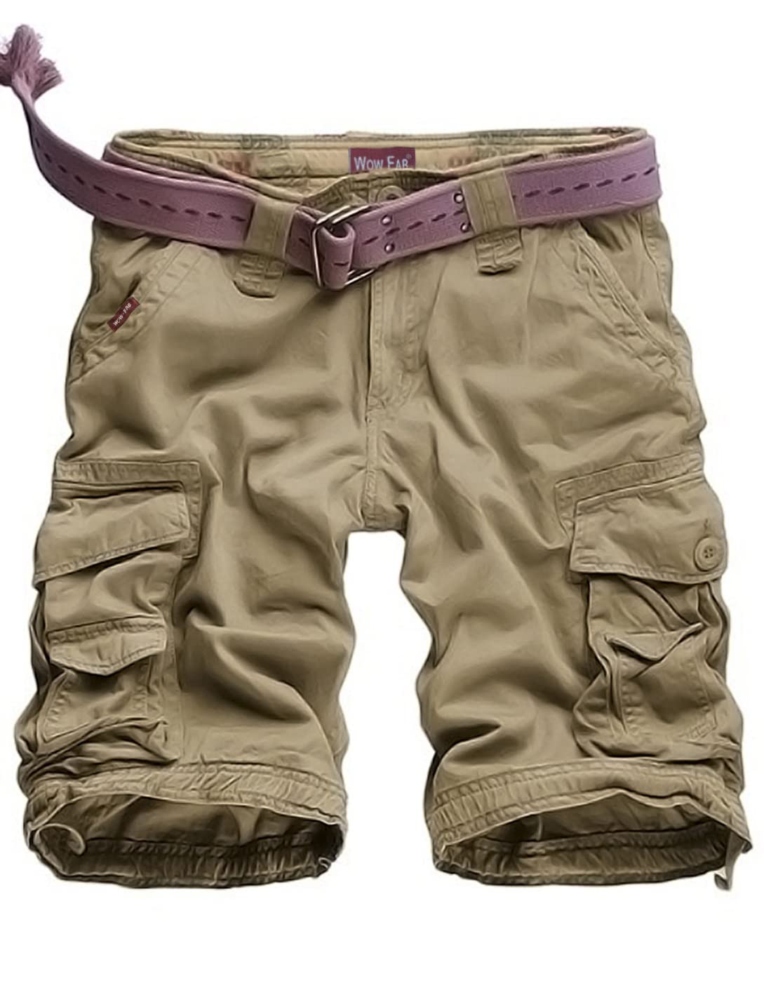Eshal Men's Khaki Military Multi Pockets Army Cargo Combat Twill Cotton Short (, 36)