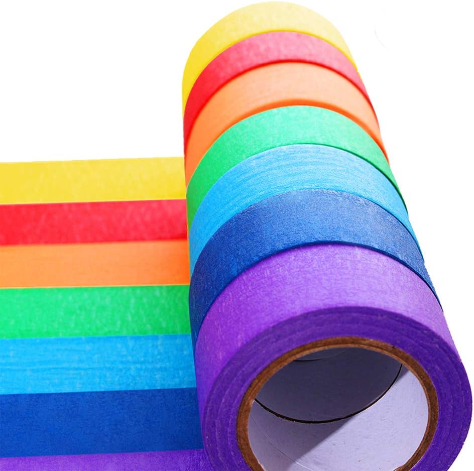 Colored Masking Tape, Rainbow Color Painters Tape Labelling Tape for Kids Fun Arts DIY, Identification,Cording,Moving Boxes,Home Decoration, Office Supplies（7pack）