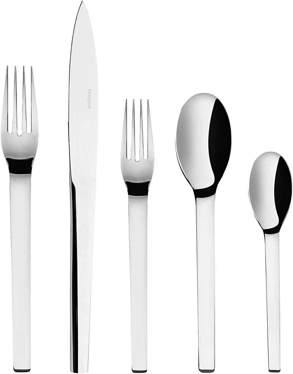 DEGRENNELuxury French Cutlery Set - 5 Piece Coffee & Dessert Set, Includes Forks, Spoons & Knive, Stainless Steel Flatware, Dishwasher Safe, Mirage Mirror Collection
