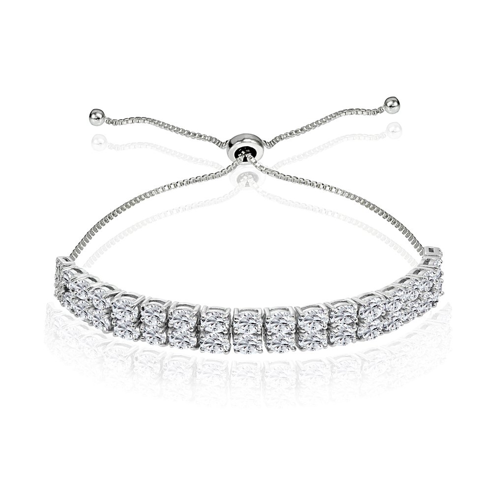 B. BRILLIANT Sterling Silver Genuine, Created or Simulated Oval 2-Row Adjustable Gemstone Bracelet for Women