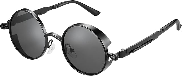 Komonee Metal Alloy Steampunk Sunglasses Set With Luxury Folding Case And Cleaning Cloth Classic Round Circle Style Retro Fashion Sun Shades Eye Glasses UV400 Protection Unisex For Men Women