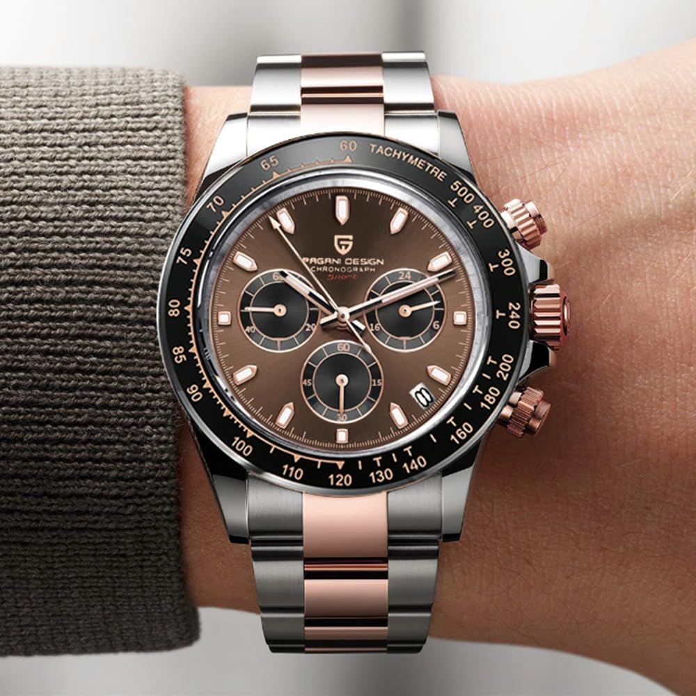 Pagani Design PD-1644 Quarz Herrenuhr, Datum, Saphirglas, 316L Edelstahl, Keramik-Lünette, VK63 Uhrwerk, wasserdichte Uhr, wasserdichte Herren Sport Chronograph Uhr
