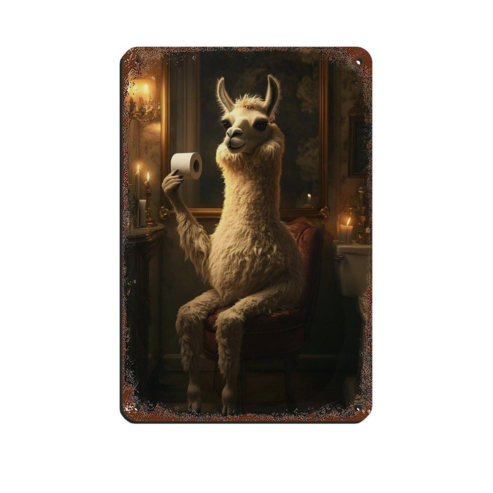 Funny Llama, Bathroom Decor Tin Sign Vintage Metal Pub Club Cafe Bar Home Wall Art Decoration Poster Retro 8x12inch(20x30cm)