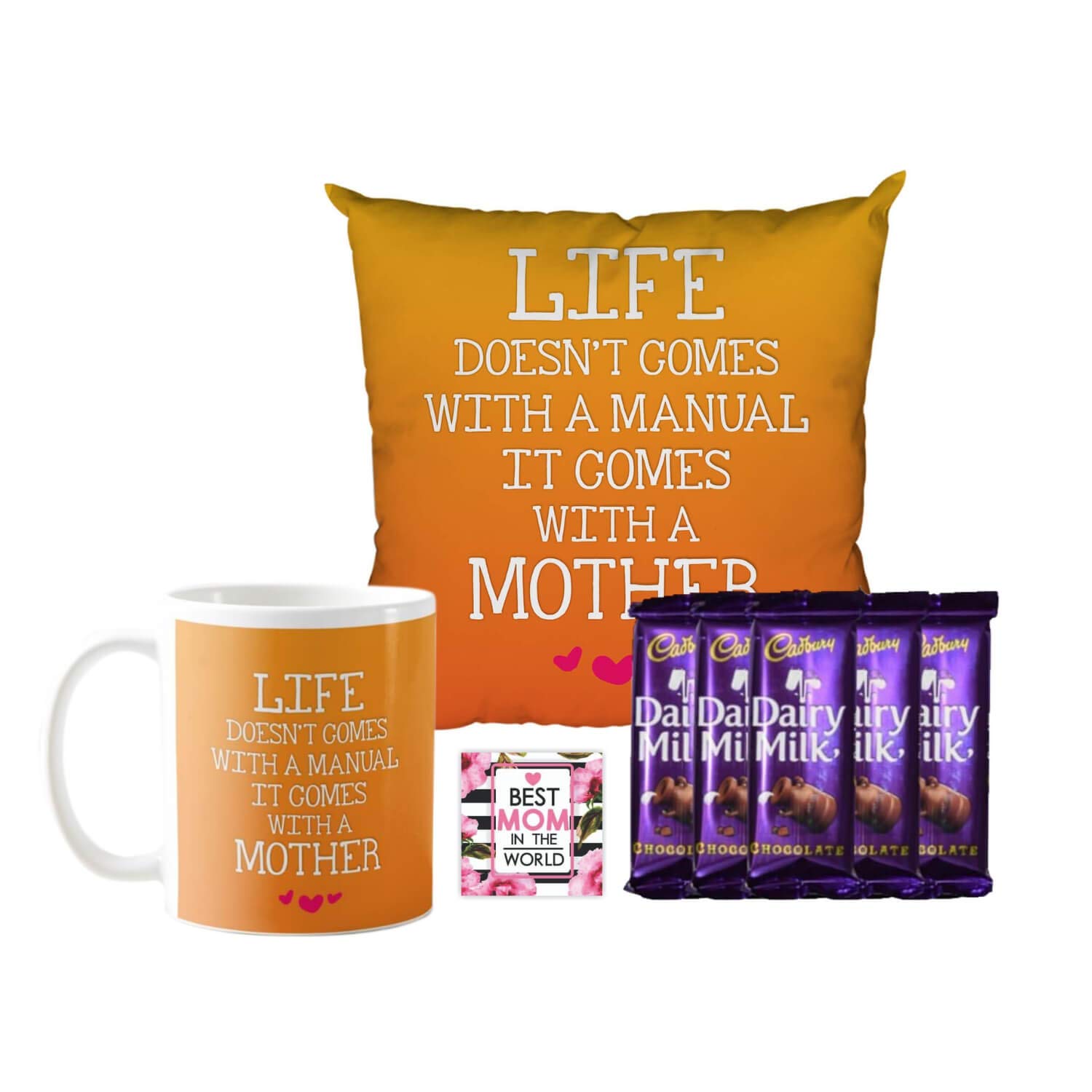 YaYa cafe™ Mother's Day Chocolate Gifts Combo for Life Comes with Mother Mug, Cushion Cover, 5 Dairy Milk Chocolate, with Coaster-image-19