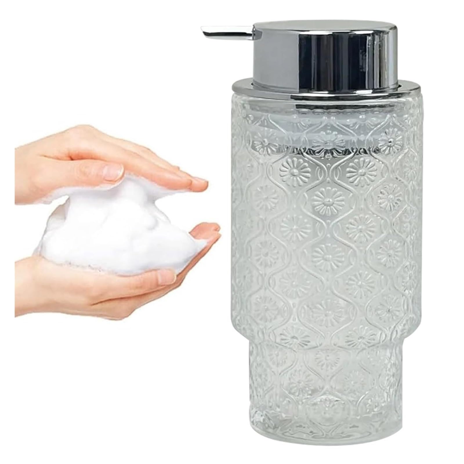 Qyleee Clear With Silver Pump Hand 11Oz Clear Hand Wash Pump For Bathroom And Kitchen, Refillable Dish Liquid Dish For Bathroom(Clear With Silver Pump)