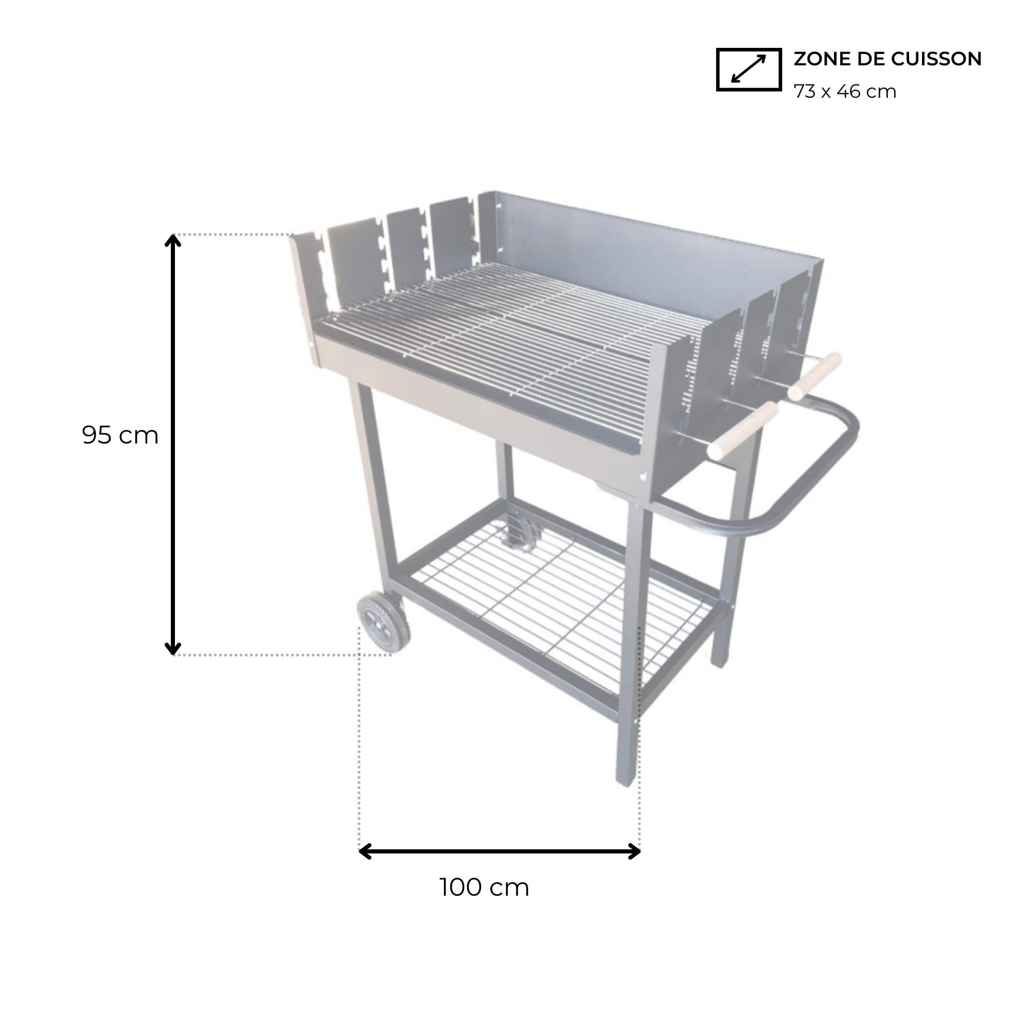 Cook'in Garden SERENA Barbecue Charbon de Bois sur Roues Surface de Cuisson XXL Grilles positionnables Acier