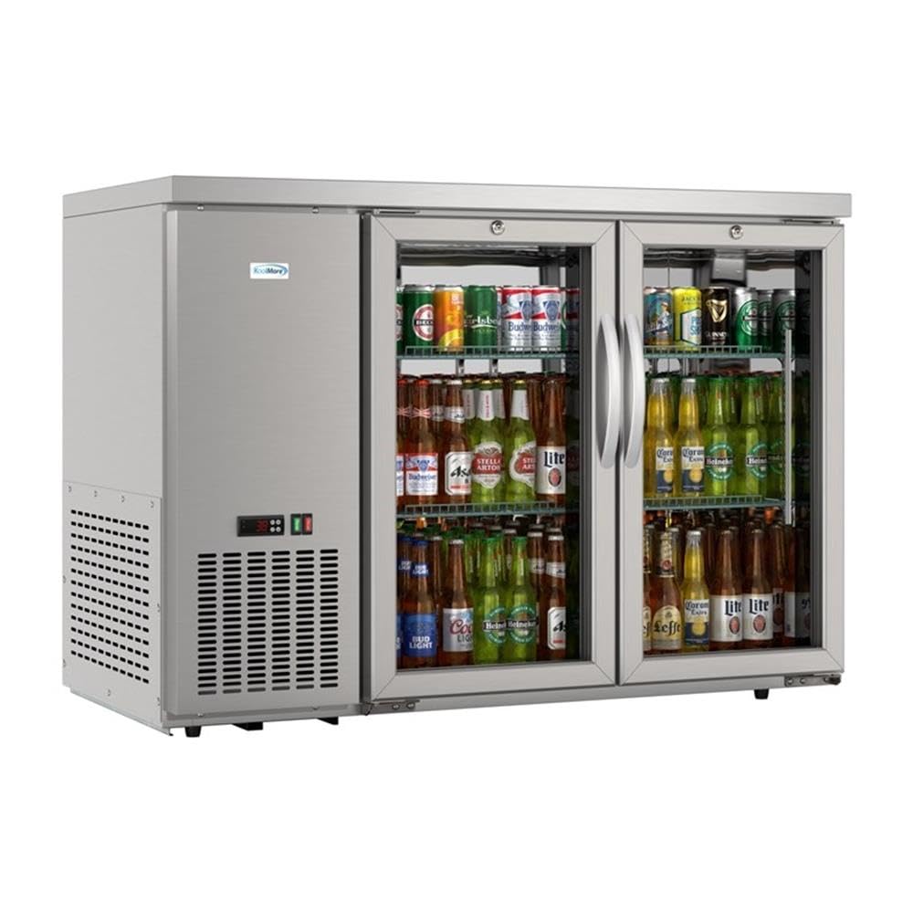 Pemberly Row 47-Inch Back Bar Cooler Refrigerator, 11 Cu. Ft., Stainless Steel, Two Glass Swing Doors, Adjustable Shelves, Digital Temperature Control, Freestanding Commercial Beverage Storage For on Fridge.com - View 5