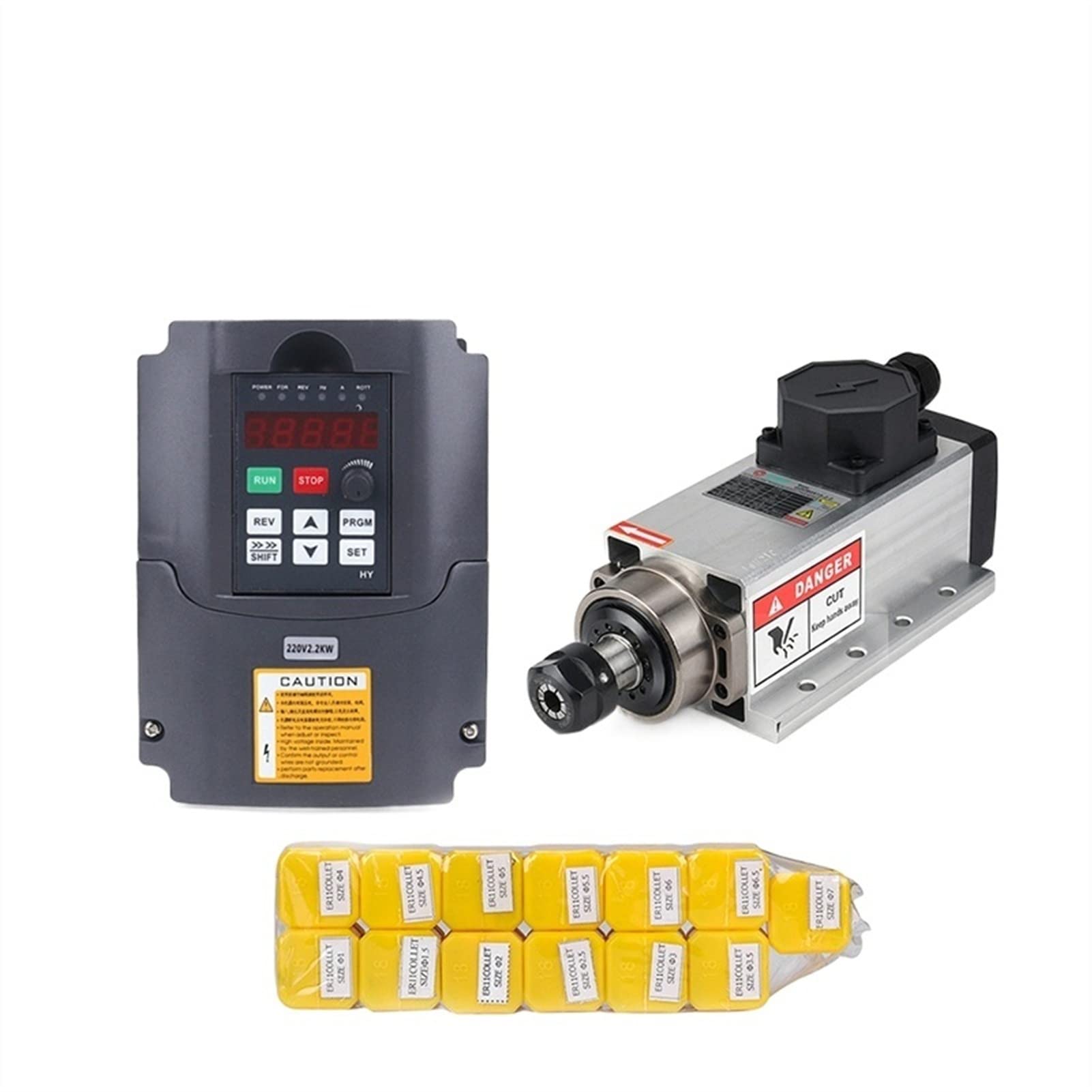 CVFRDD CNC Spindle Motor Kit 2.2kw Air-cooled Square Spindle Motor Kit 2200w +. 220 Inverter + ER20 Collet Air Engraving Millingg