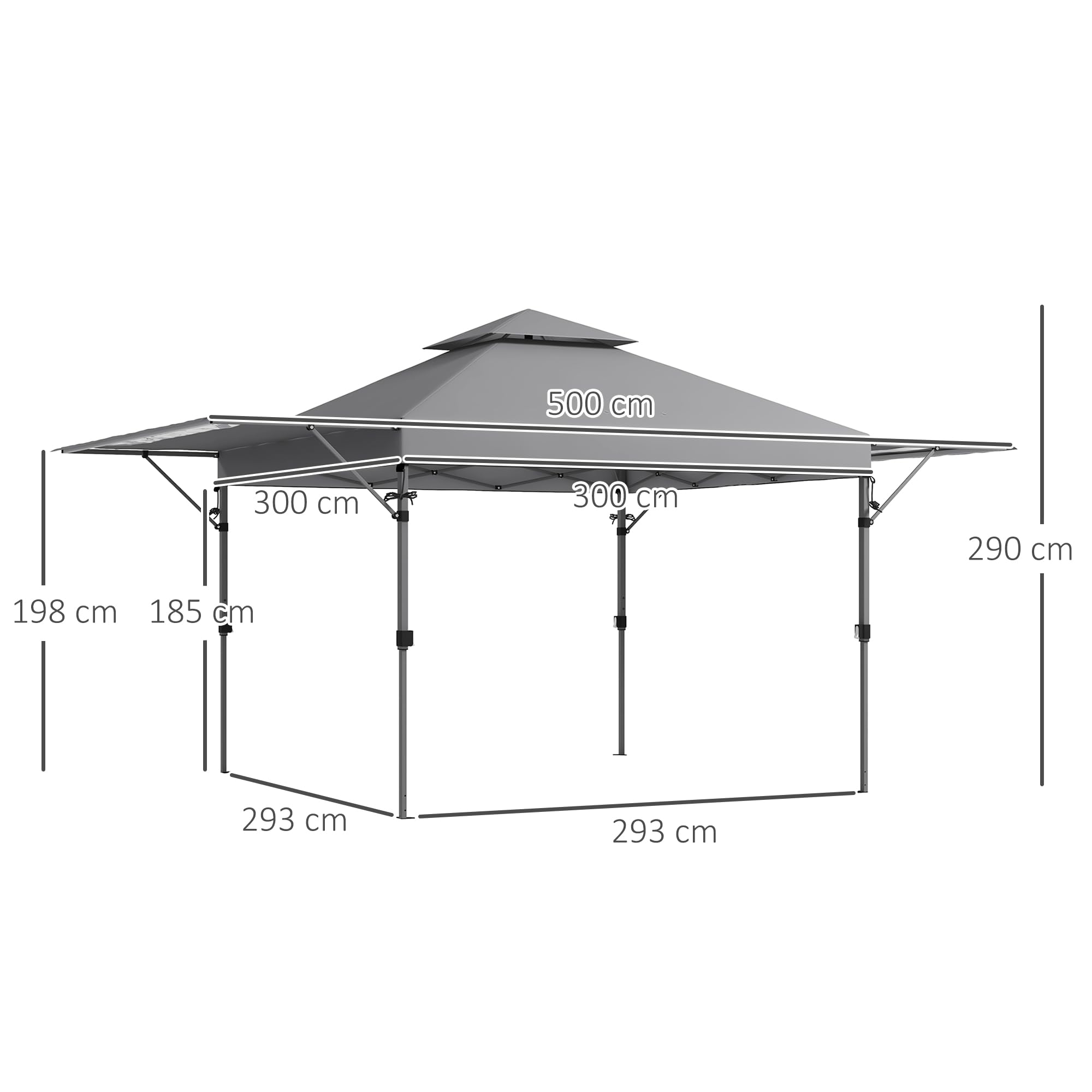 Outsunny Tonnelle Pop-up Jardin Barnum Pliant 5 x 3 m, Tissu Oxford avec 2 parois réglables, Facile à Monter, Sac à Transport à roulettes Inclus Gris