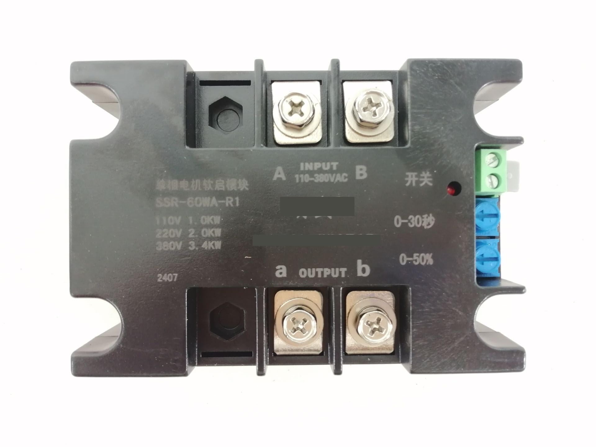 Démarreur progressif monophasé 220 V SSR-40WA-R1 (1,5 kW) 1,5 kW, 1 kW, 2 kW, 4 kW, 6 kW, 8 kW, for ventilateur, pompe à eau(SSR-40WA-R1(1.5KW))