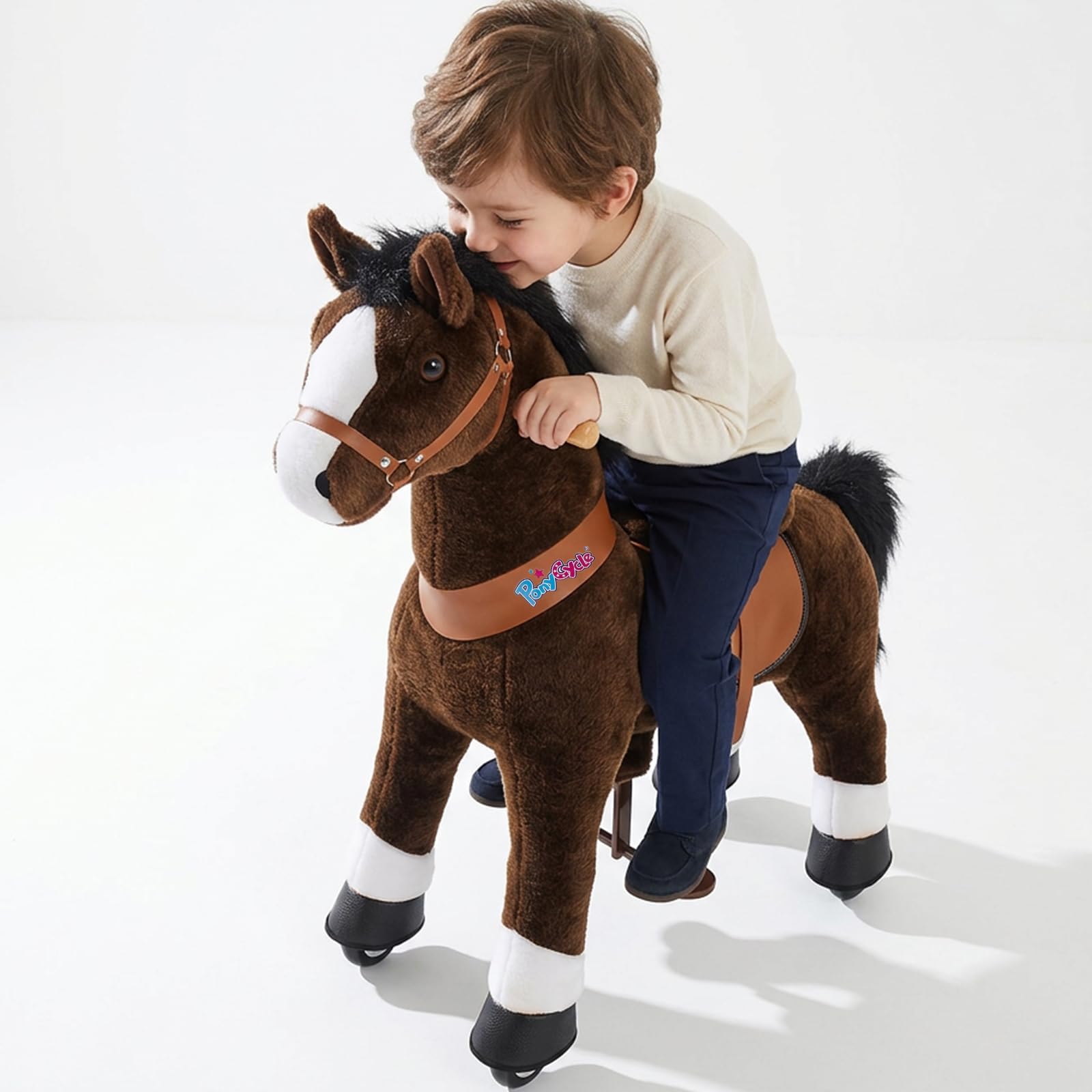 Ride on Horse Toy for Toddlers 3-4 with Brake, No Battery, Mechanical Ride-On Pony,Plush Rocking Horse Alternative Birthday Gift, Classic Model U 30" Size 3 Chocolate Brown Ux321