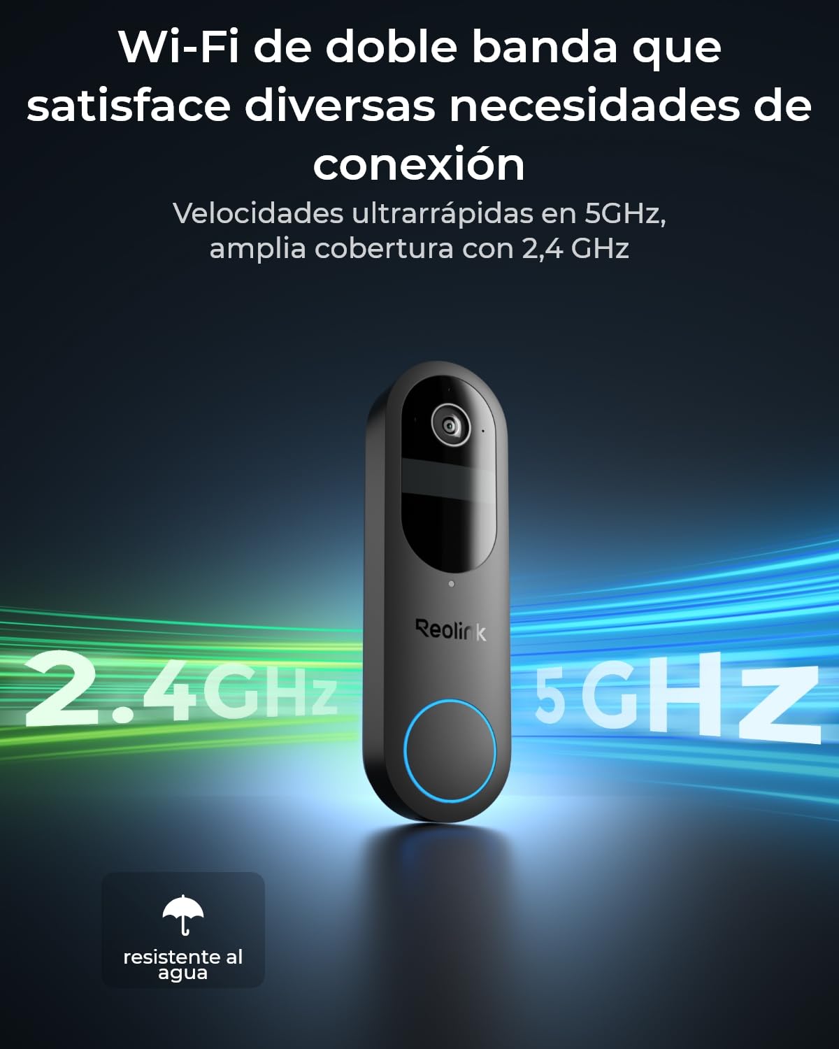 Reolink 2K Timbre Inalámbrico Exterior Impermeable con Camara, Vista de 150°x150°, 2,4/5GHz Wi-Fi, Alimentación por Batería/Cable, Detección de Persona/Vehículo/Paquete, Video Doorbell (Batería)