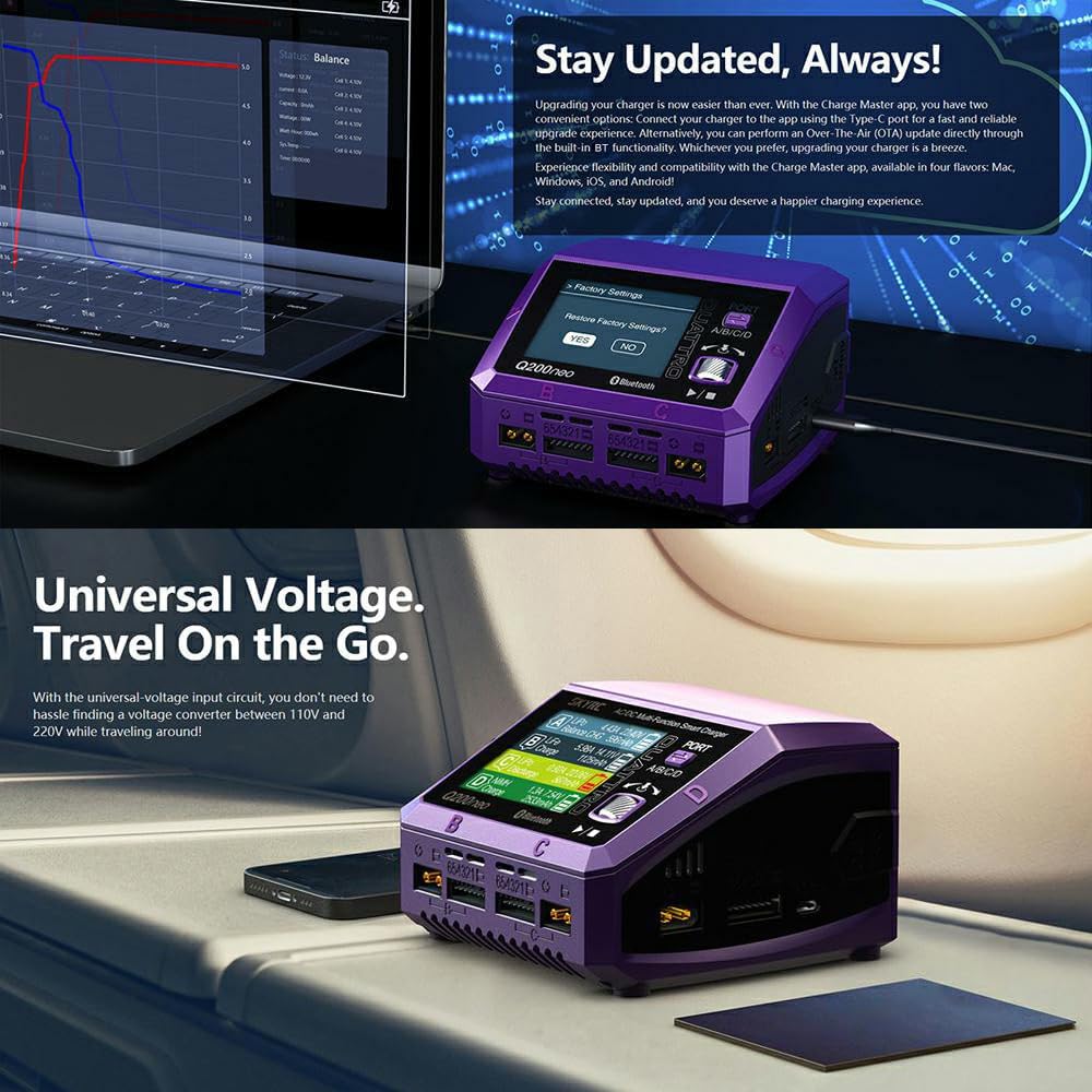 GoolRC Q200neo AC/DC Multi-Function Smart Charger, Lipo Battery Balance Charger Discharger AC 200W DC 400W 10A for 1-6S LiPo/Life/LiIon/LiHV, 2-15S NiMH/NiCd, 3S/6S/12S Pb Batteries