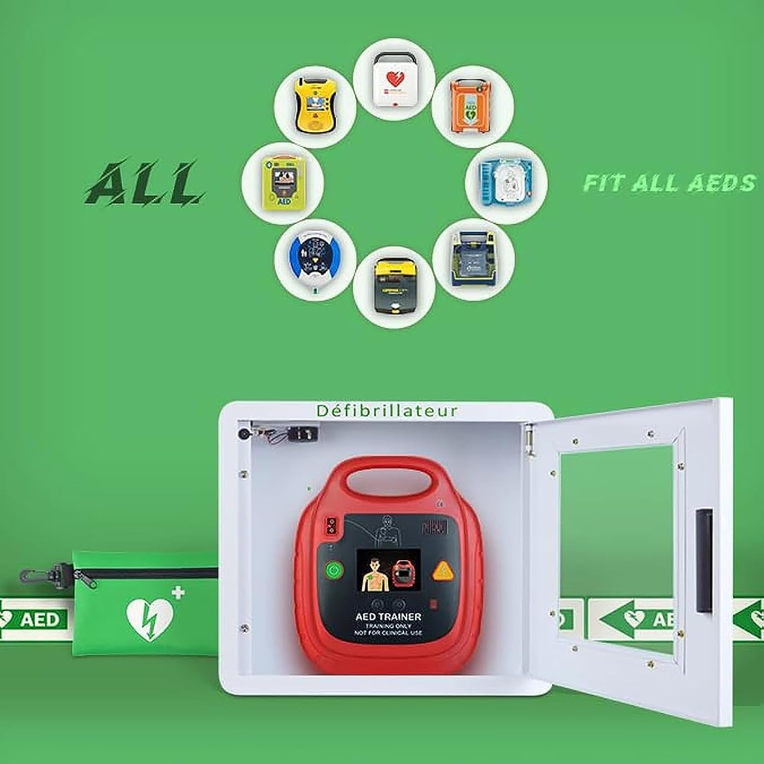 AED-Schrank, Erste-Hilfe-AED-Defibrillator-Aufbewahrungsschrank mit Alarmsystem, passend für die meisten AED-Modelle, für Büro, Pflegeheim, Bus