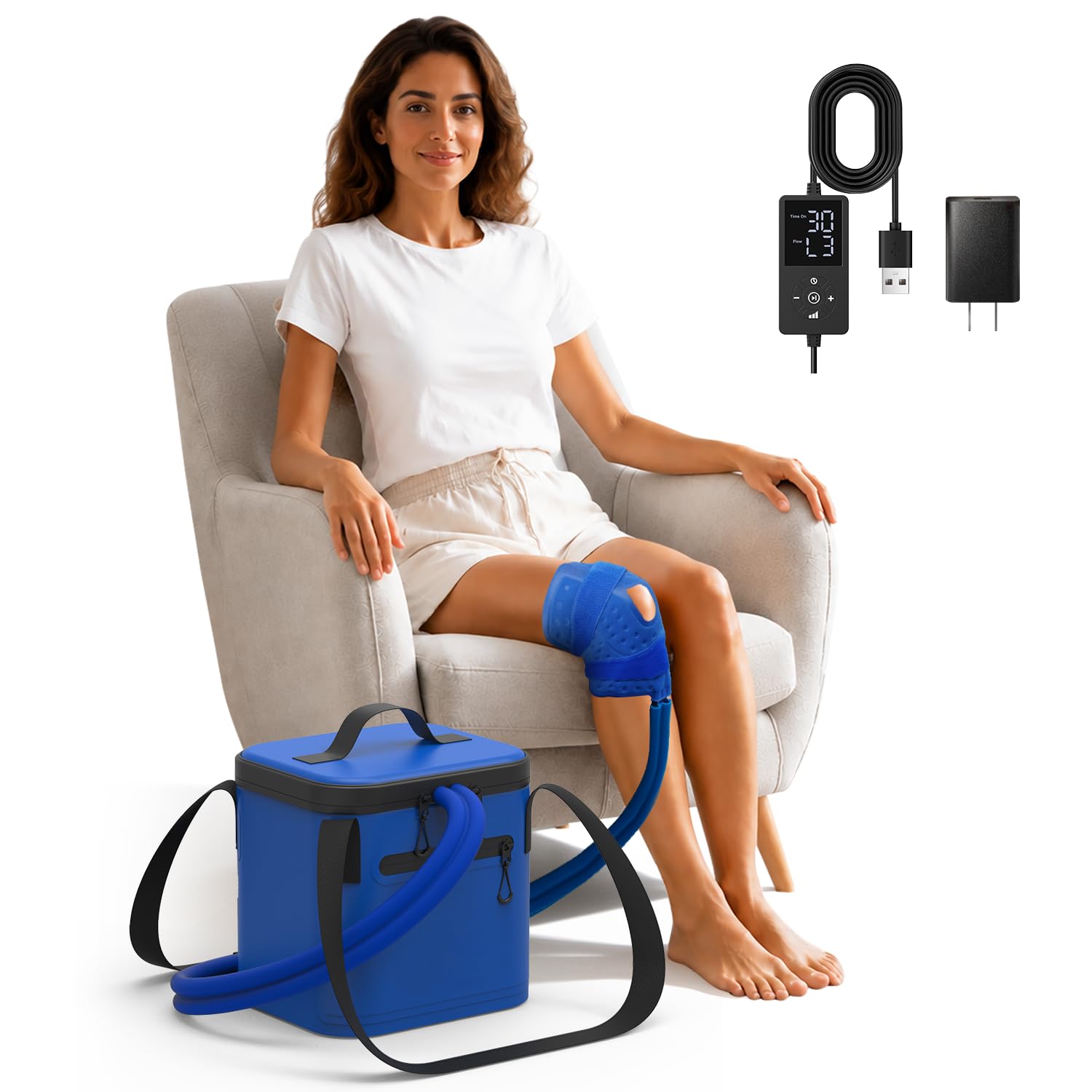 Máquina de terapia de frío, máquina programable de terapia de hielo para reemplazo de rodilla, alimentación por USB, recuperación postoperatoria, ACL, alivio del dolor, para lesiones deportivas