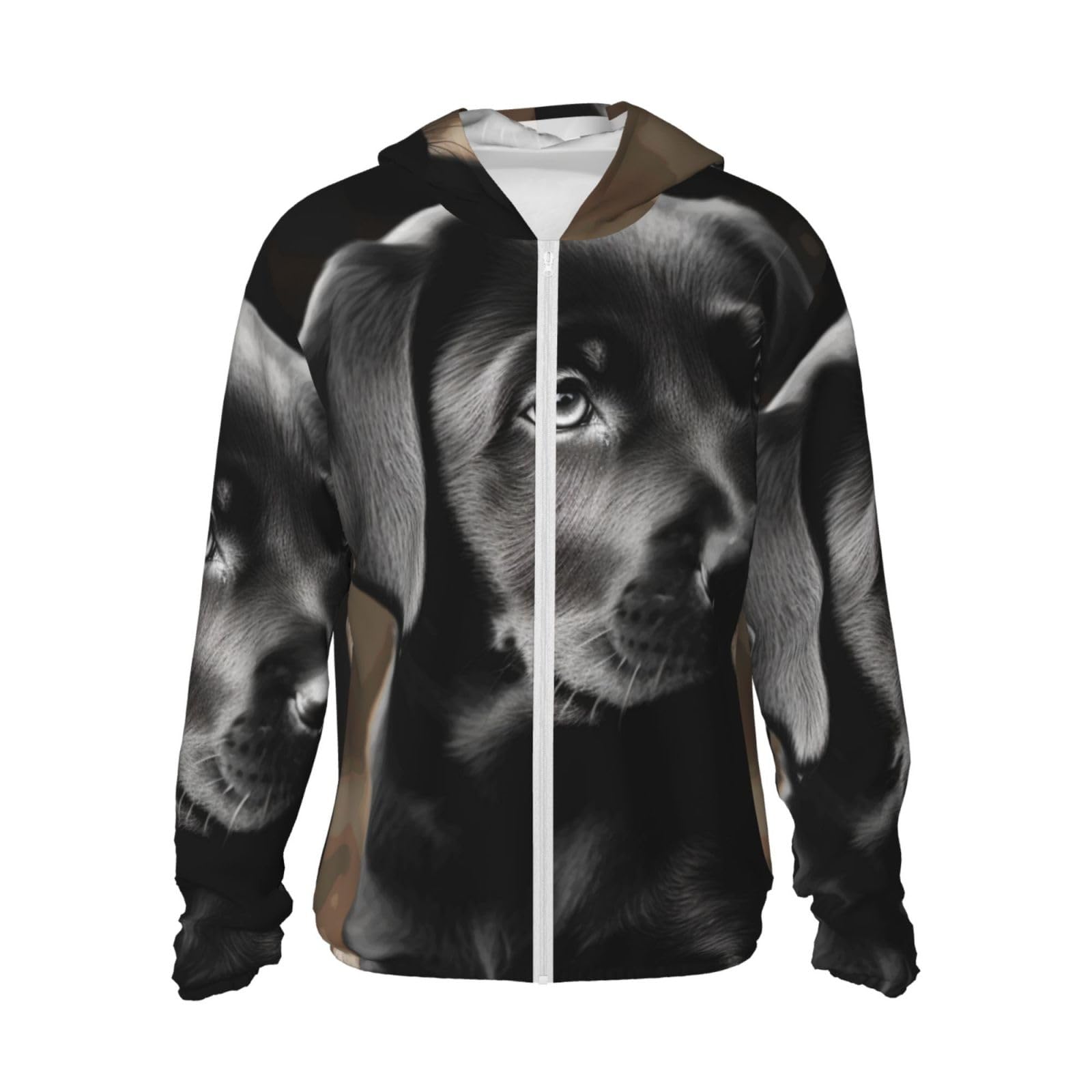 LZQPOEAS Sun Protection Hoodie Black Labrador Puppy Jacket Lightweight Long Sleeve Sun Shirts for Outdoor Hiking X-Large