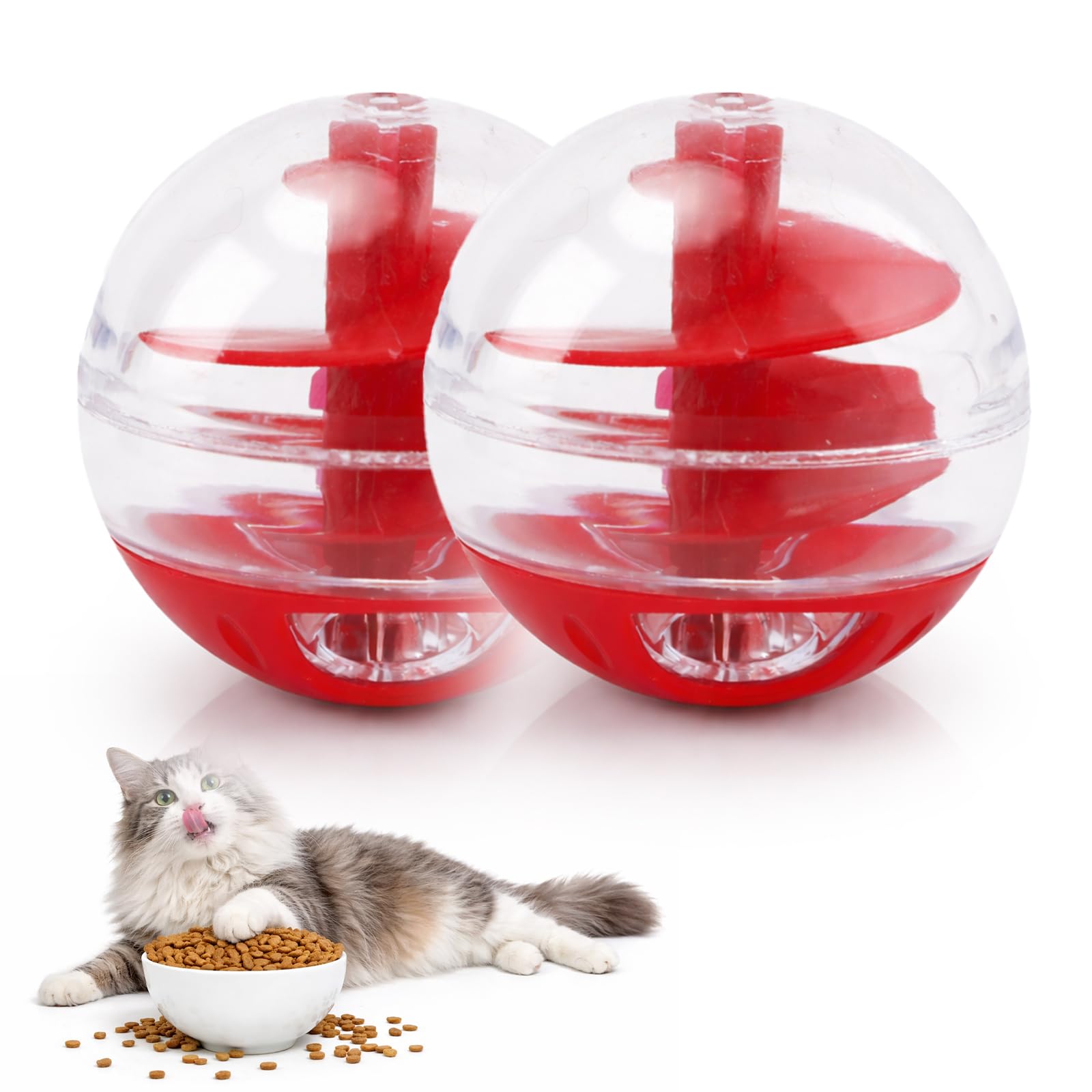 2 dispenser per gatti, palla interattiva per gatti, in plastica, per addestramento di gattini, bocca regolabile, piccola 5,1 x 5,1 cm