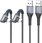 SUNGUY Right Angle USB C Cable 1FT [2 Pack], 90 Degree USB A to USB C Charger Cable Fast Charging Data Transfer Braided for iPhone 17/6/15 Pro Max, Samsung Galaxy S25 S24 S23 S22, Pixel, iPad