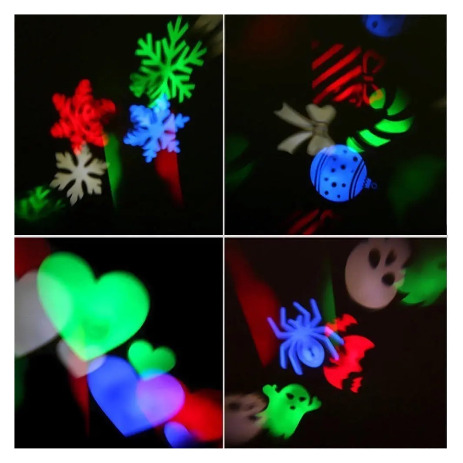 proiettore di luce, Illuminazione for DJ for feste di Natale a forma cuore, ragno neve, fiocco, pipistrello, con 4 lenti a motivi