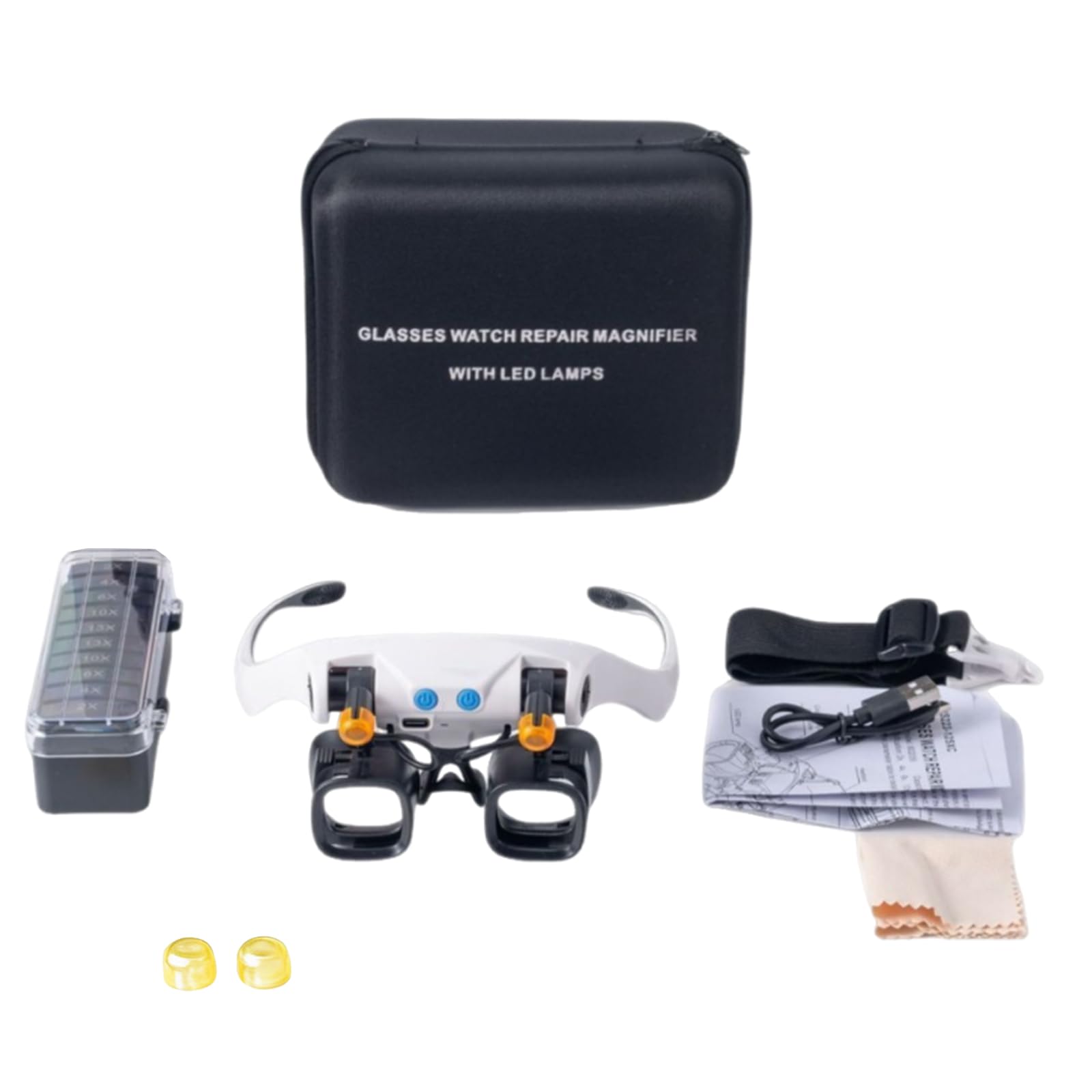 Magnifying Glasses for Close Work, with LED & Interchangeable Lens High-Definition Magnifying Glass 2X 4X 6X 10X 13X Lenses Head-Mounted Magnifier For Mechanical & Jewelry Appraisal