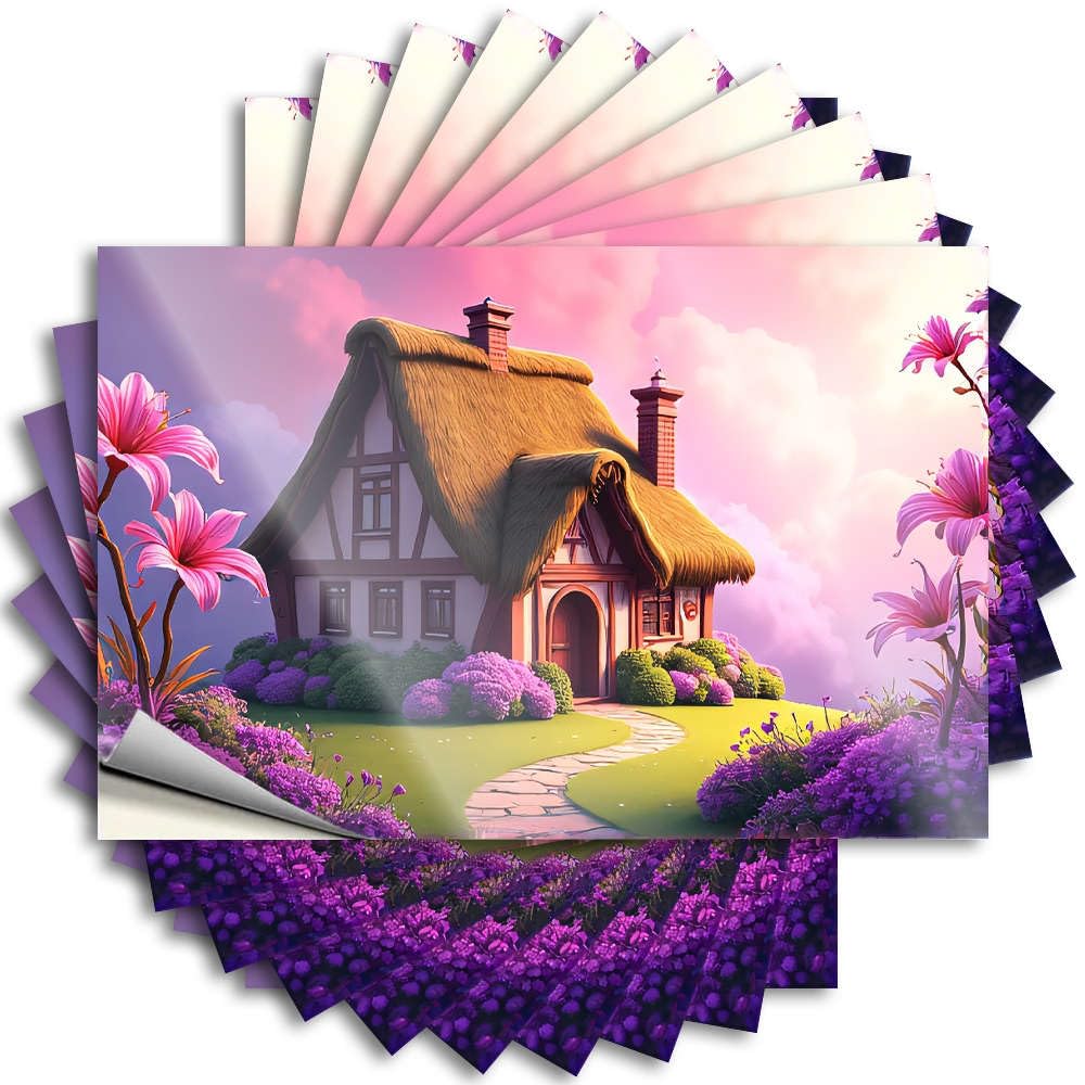 Bathroom Stuff Tumbler Decal | A Quaint Cottage Surrounded By Vibrant Flowers Under A Dreamy Sky. Heavy for Teacher Decor(6X9CM)