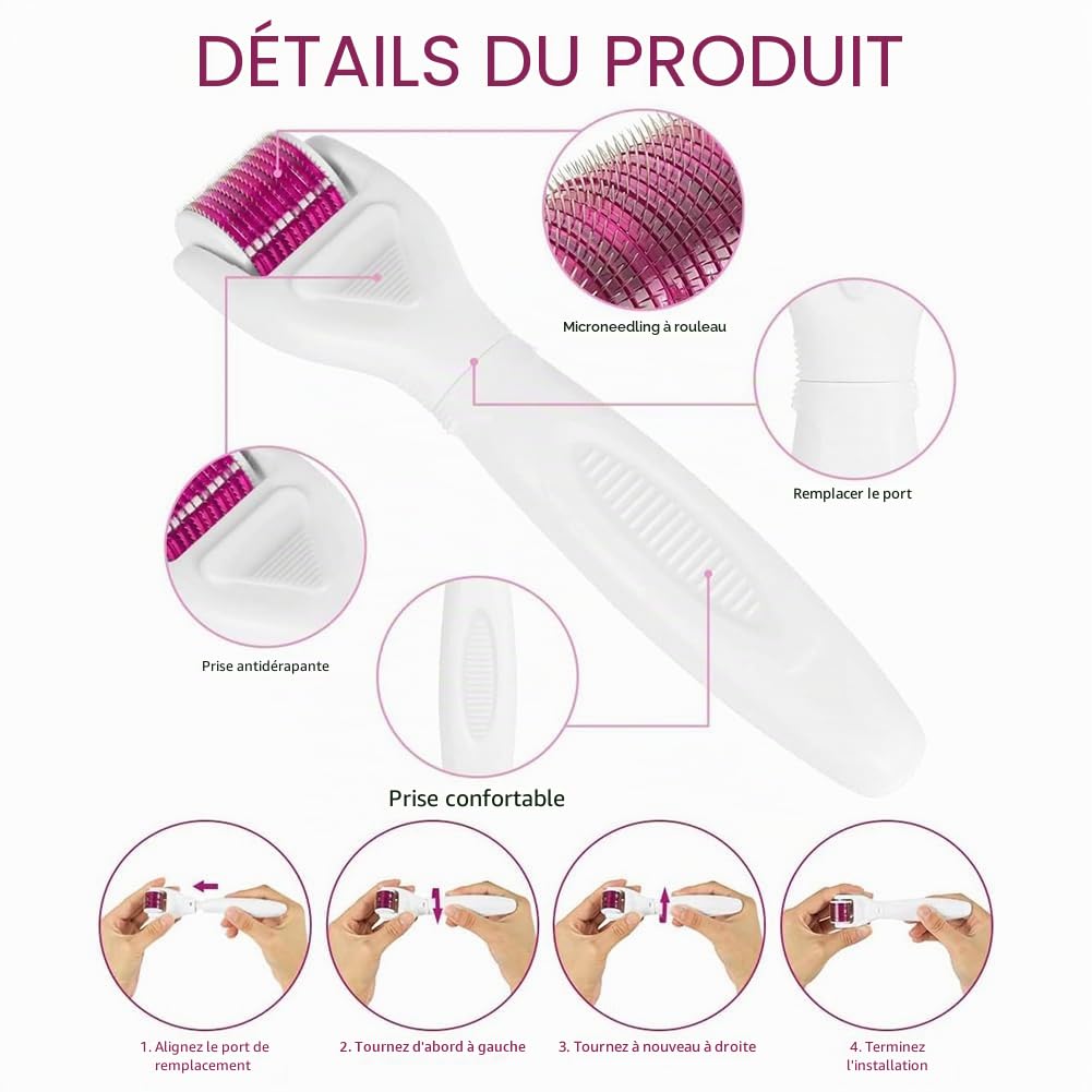 Derma Roller, 6 En 1 Derma Roller 0.5/1/1.5/2mm, Micro Aiguilles Rouleau, Dermaroller Appareil Anti-rides Anti-âge, Retrait de Cicatrice Acne Vergetures, pour Visage Corps Yeux