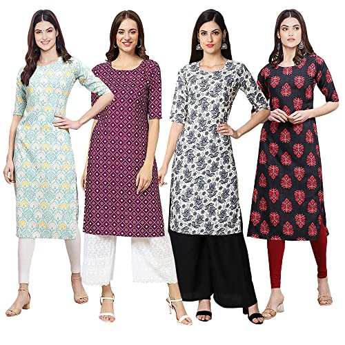 Image of Pinkmint Women's Crepe Digital Print Straight Kurta [Pack of 4] (CCV-334-338-339-335)