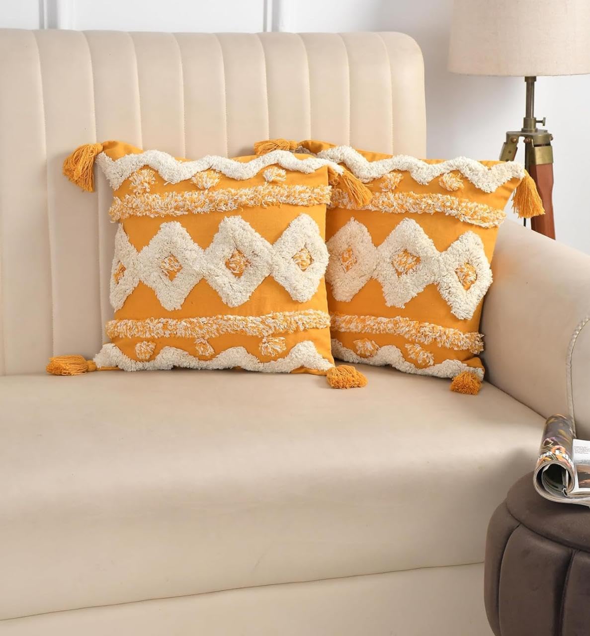 DOLCE CASA Luxury Cotton Handmade Decorative Boho Throw Pillow Covers with Tassels 16"X16" for Decorative Sofa Couch Living Room Indoor Outdoor Chair Farmhouse. (2, Multicolour 2) (B0DFC2D22H) Amazon Price History, Amazon Price Tracker