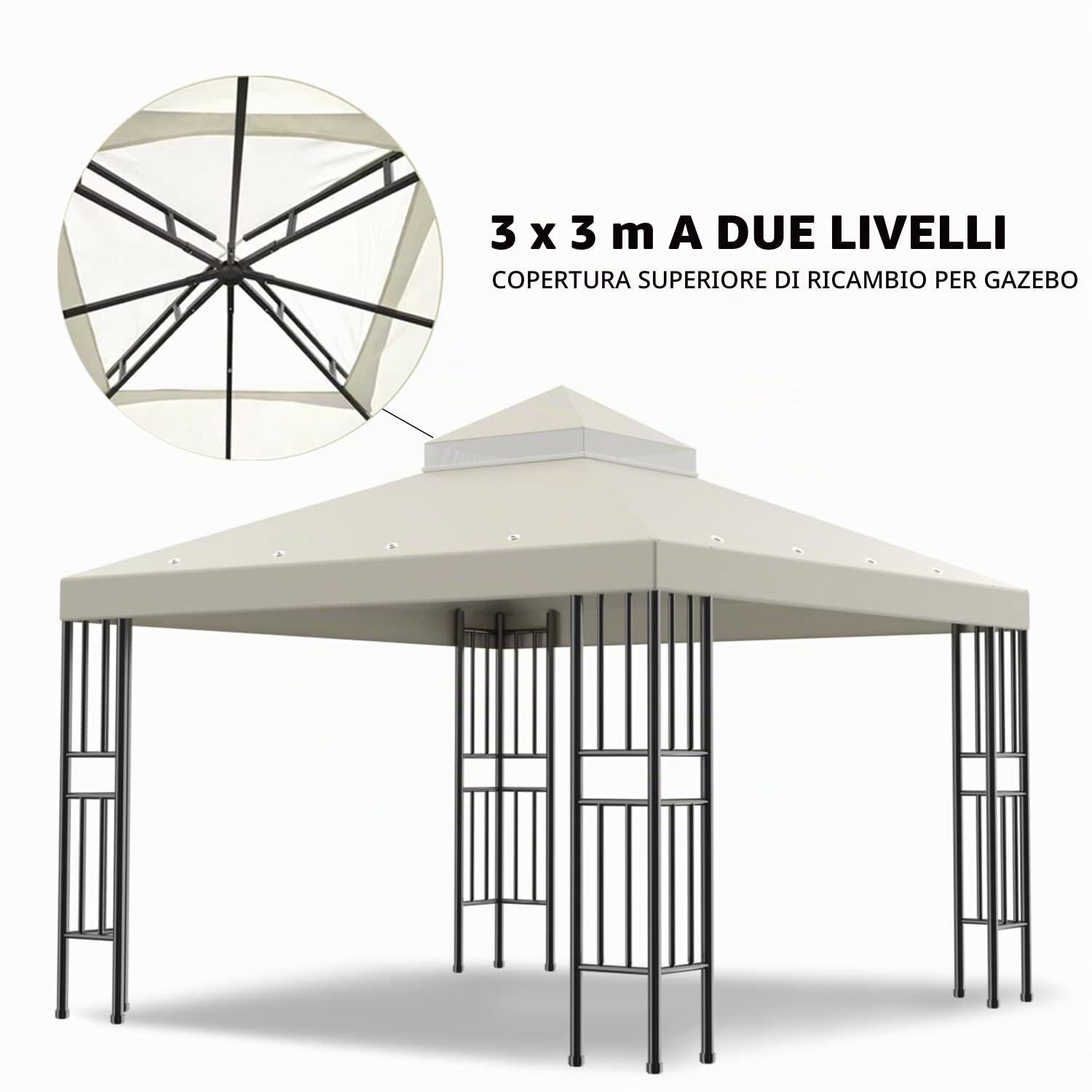 Sumfaller, copertura superiore di ricambio per gazebo, 3,5 x 3,5 m, a doppio livello, copertura superiore per patio, giardino, barbecue, tetto e griglia (beige)