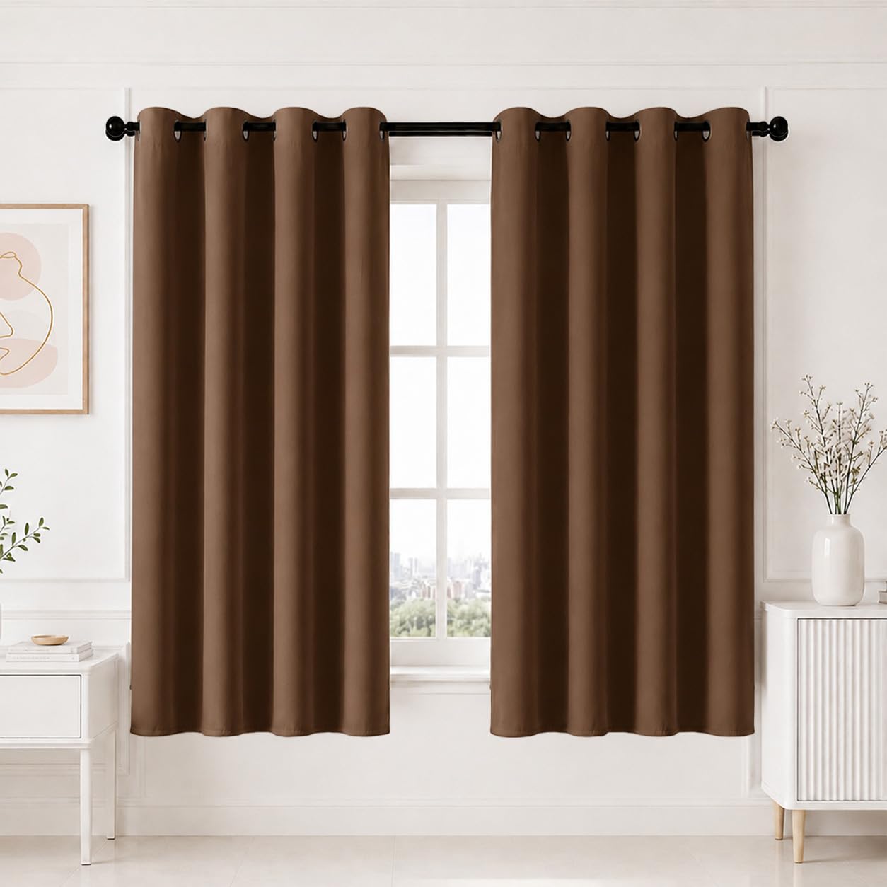 HOMEMONDE 100% True Blackout Curtains 6 Feet Long Set of 6 - Window Curtain, Light Blocking, Room Privacy and Thermal Insulation Drapes with Eyelets - (72L x 46W Inch, Dark Brown)